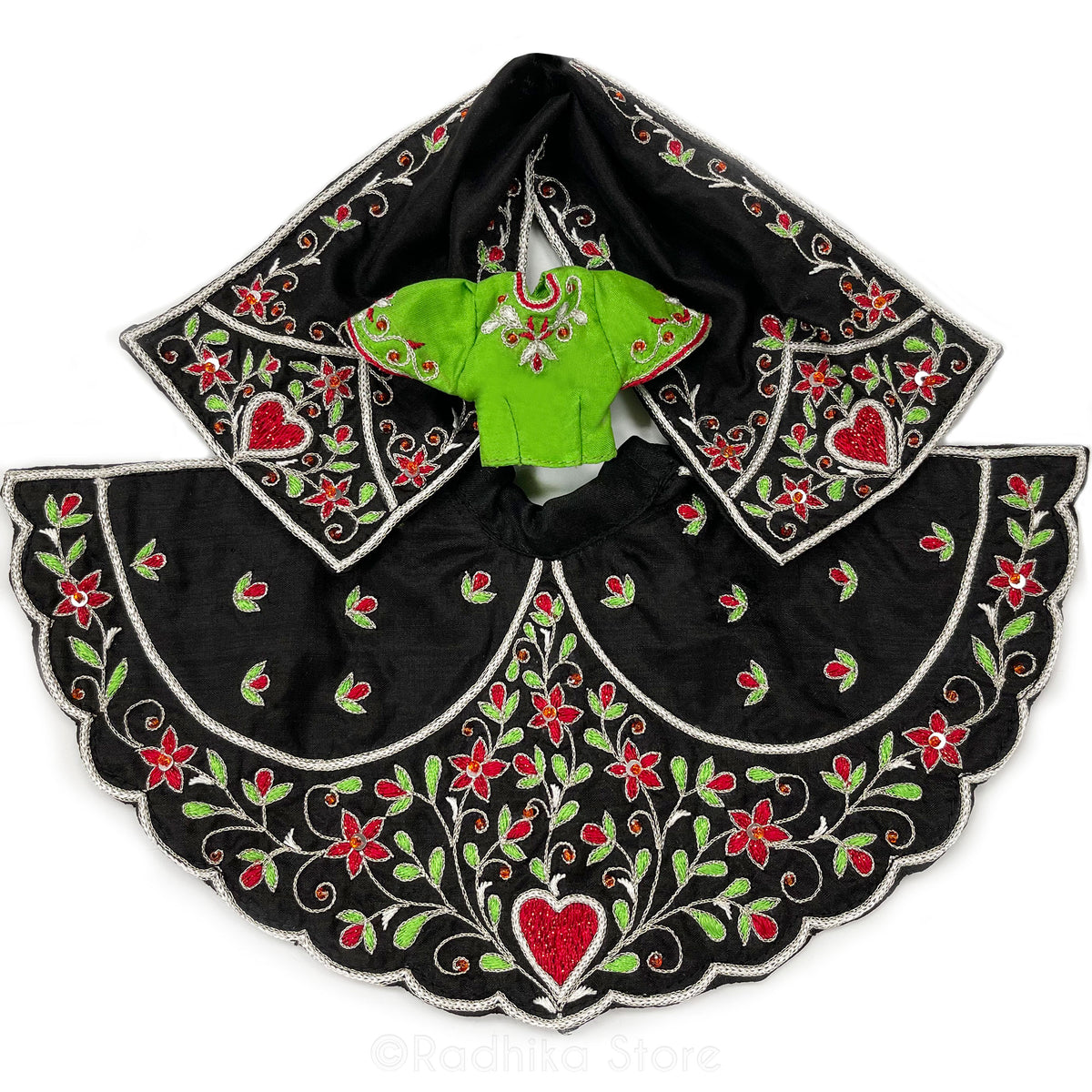 Bhakti Lata Bija - All Silk - Black with Green Choli and Kurta - Radha Krishna Deity Outfit