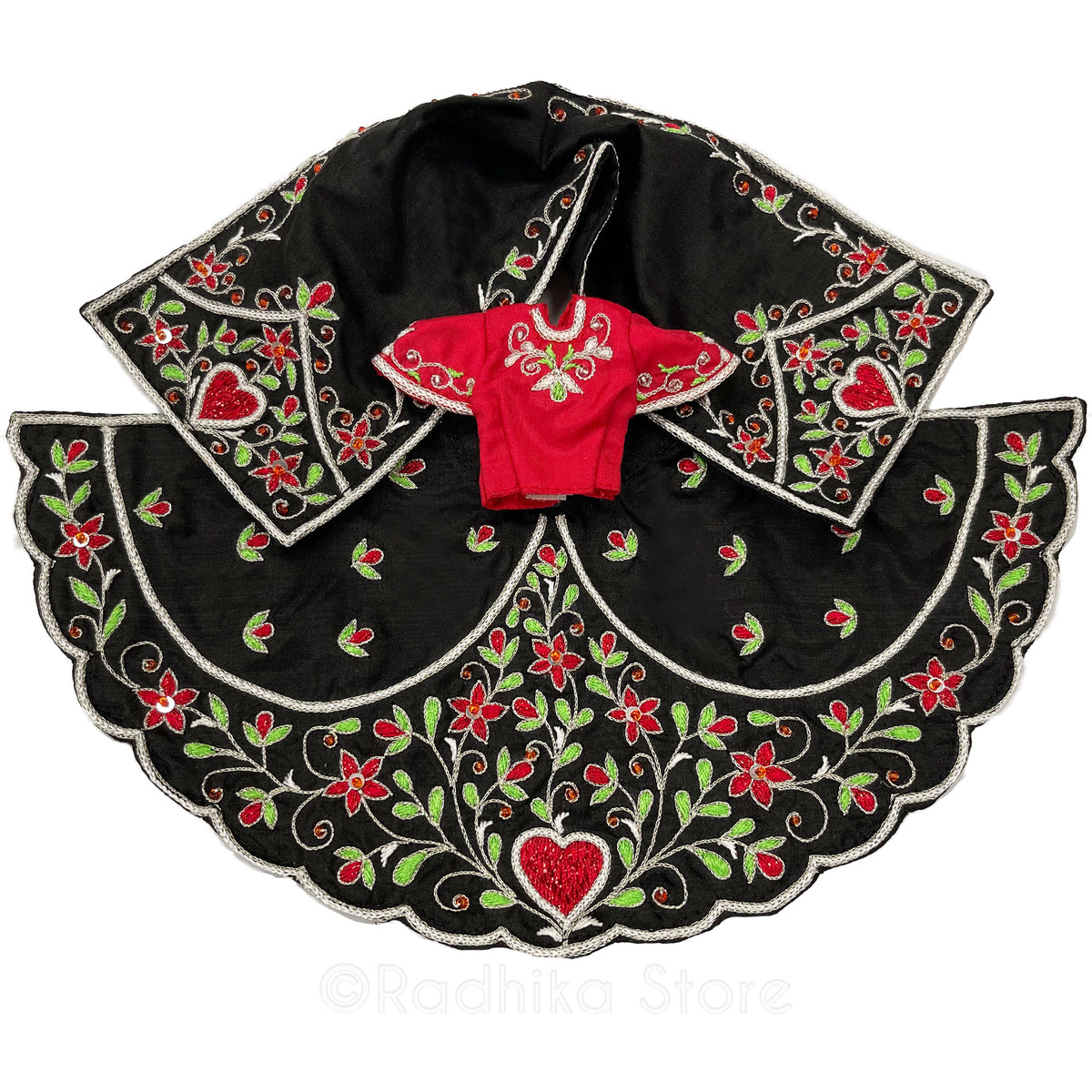 Bhakti Lata Bija - All Silk - Black with Red Choli and Kurta - Radha Krishna Deity Outfit