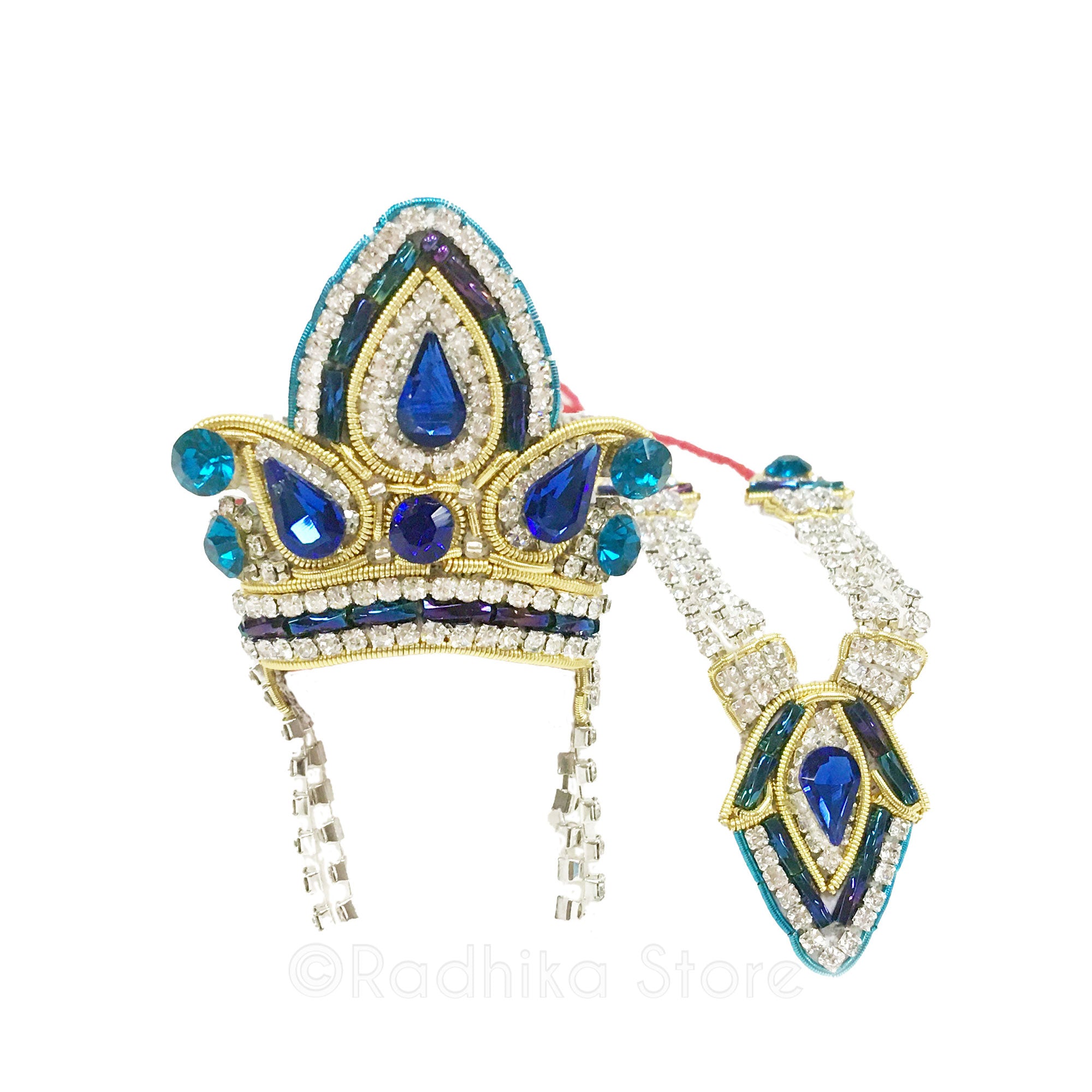 Sri Balaram Sapphire Blue - Deity Crown and Necklace Set
