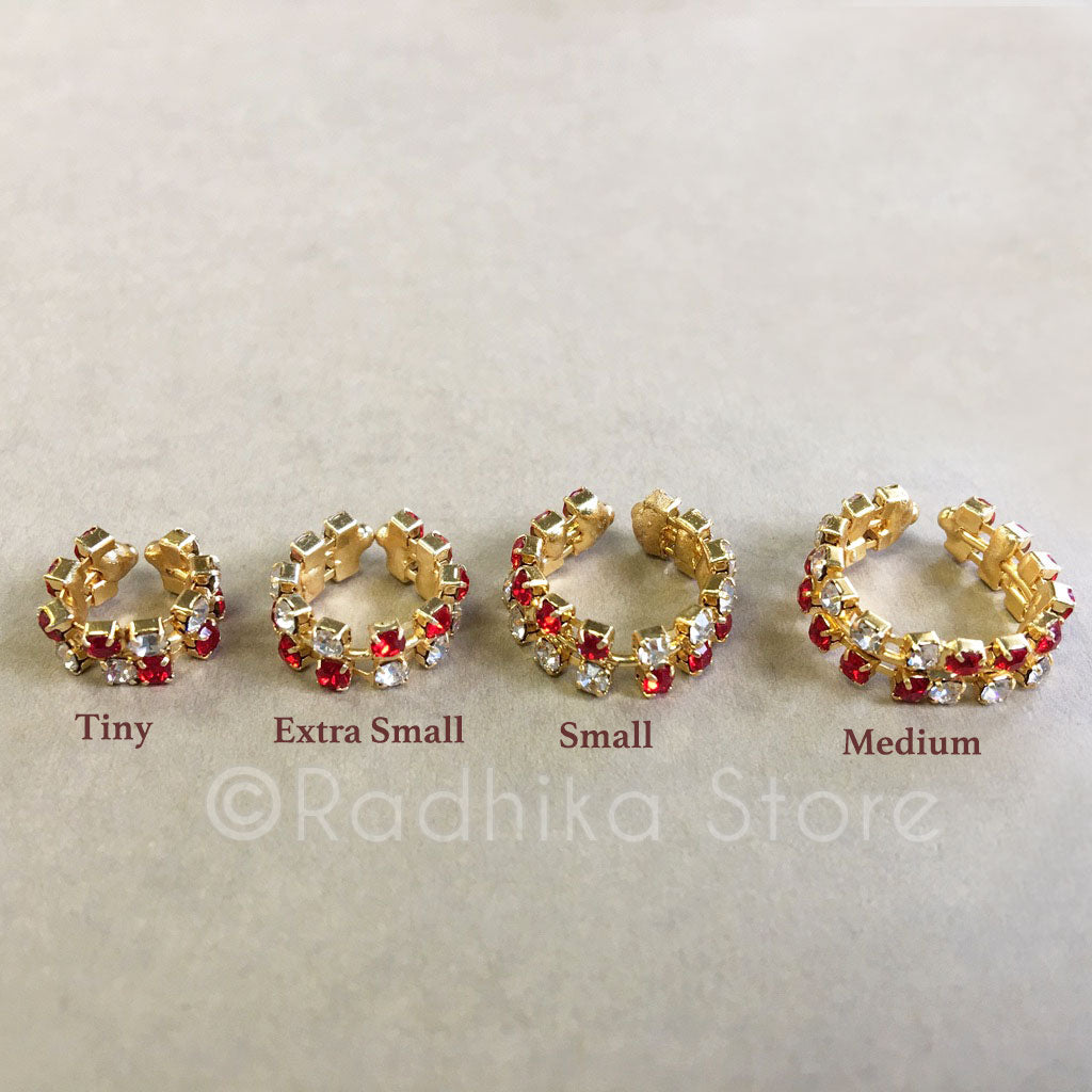 Two Rows Ruby Rhinestone Bangles/Anklets - Set of 2 - 4 Sizes