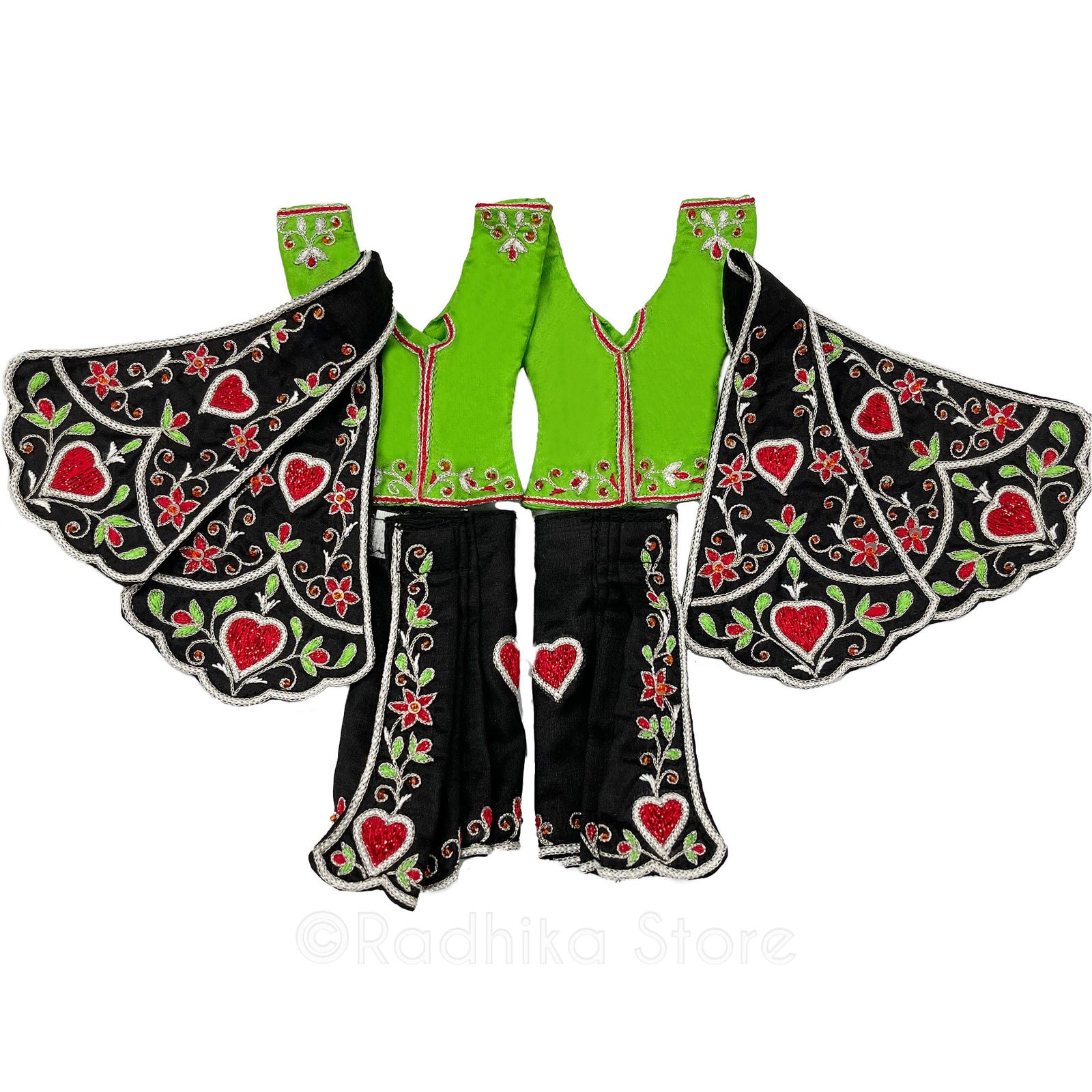 Bhakti Lata Bija - All Silk - Black with Green Kurtas - Gaura Nitai Deity Outfit