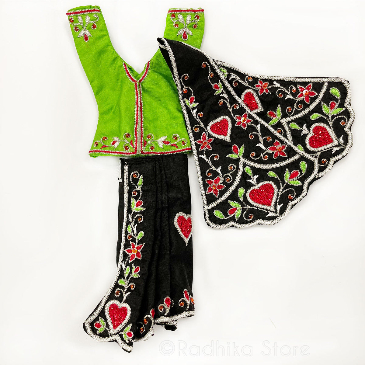Bhakti Lata Bija - All Silk - Black with Green Kurtas - Gaura Nitai Deity Outfit