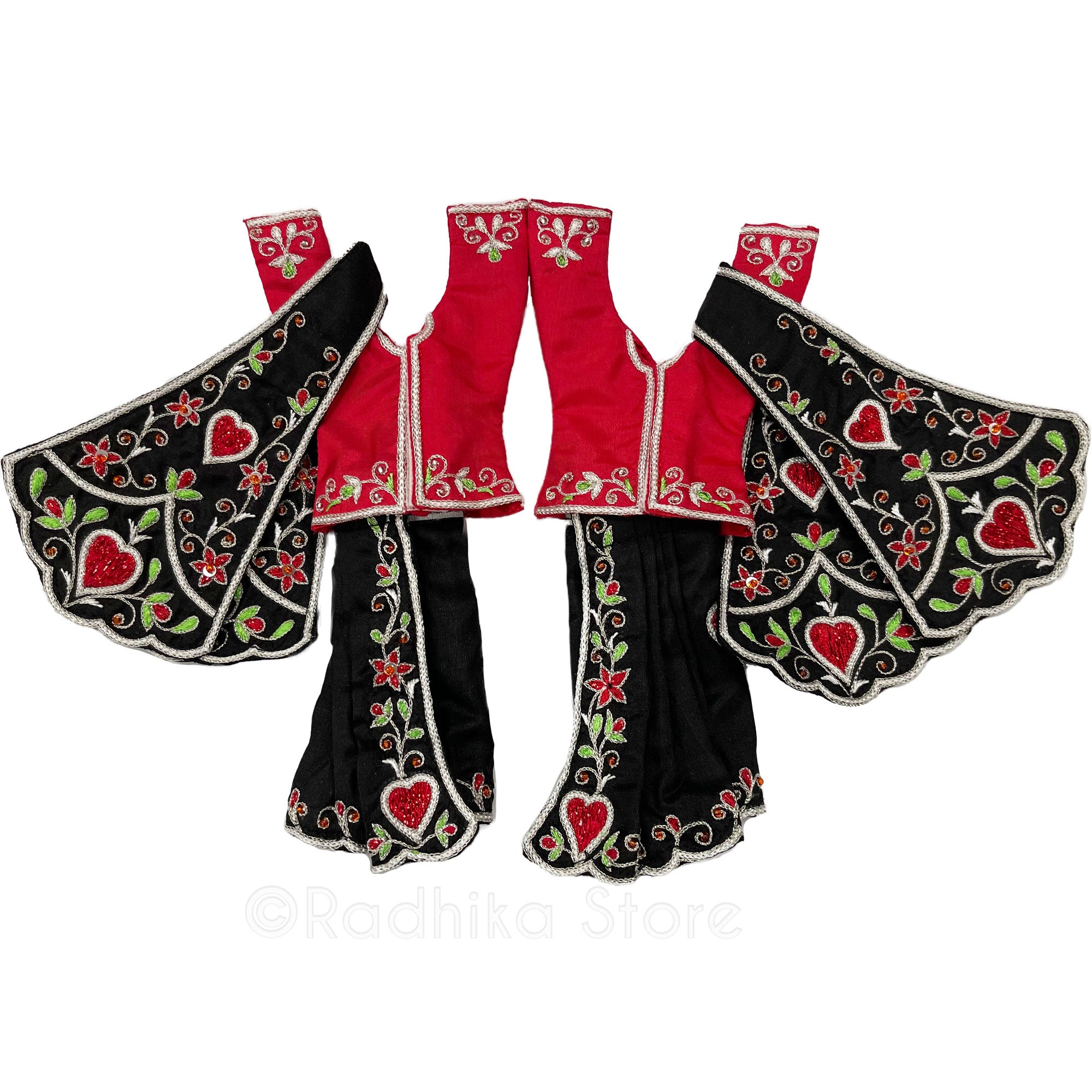 Bhakti Lata Bija - All Silk - Black with Red Kurtas - Gaura Nitai Deity Outfit