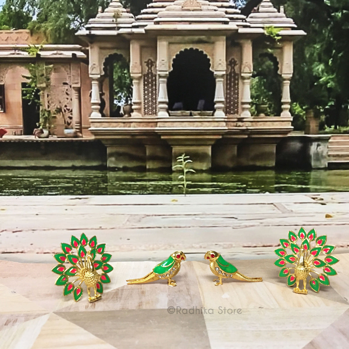 Tiny Jeweled Altar Animal Set - Bright Green