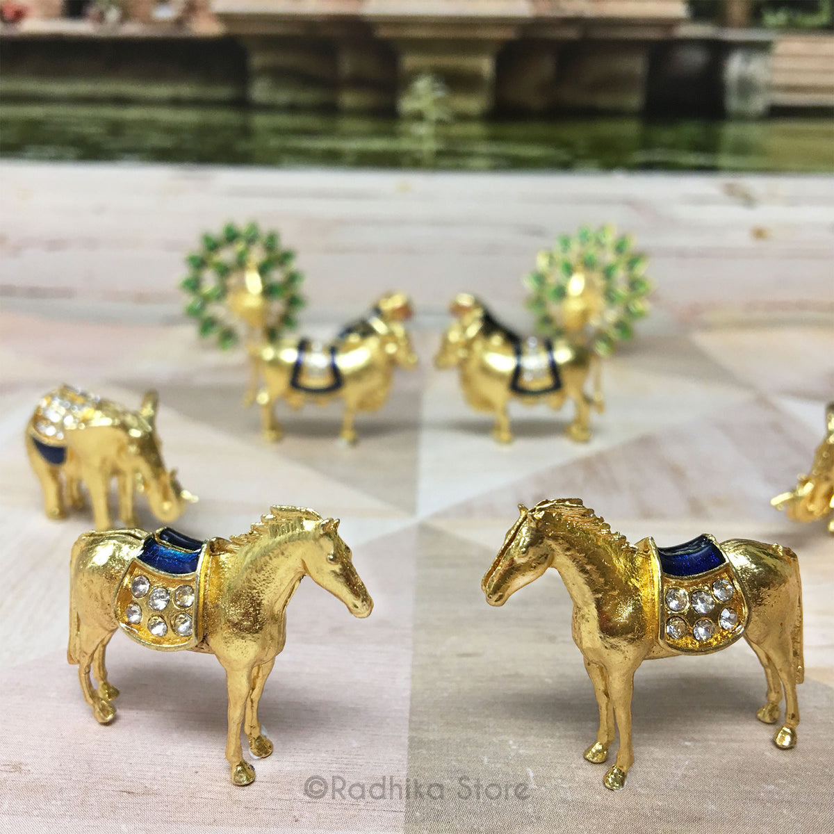 Tiny Jeweled Altar Animal Set - Sapphire Blue