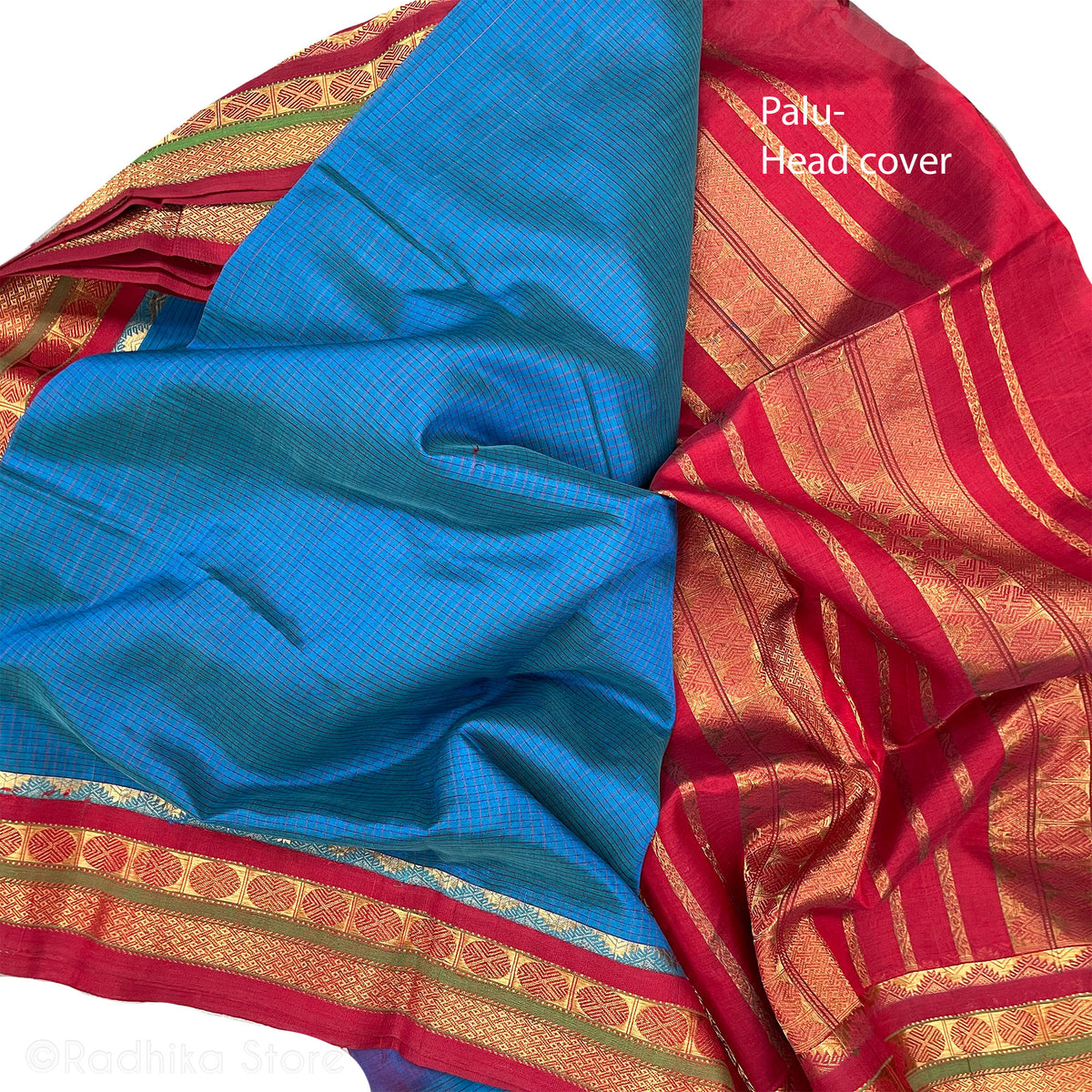 Rathyatra - Blue Red - Opulent Cotton-Silk Saree