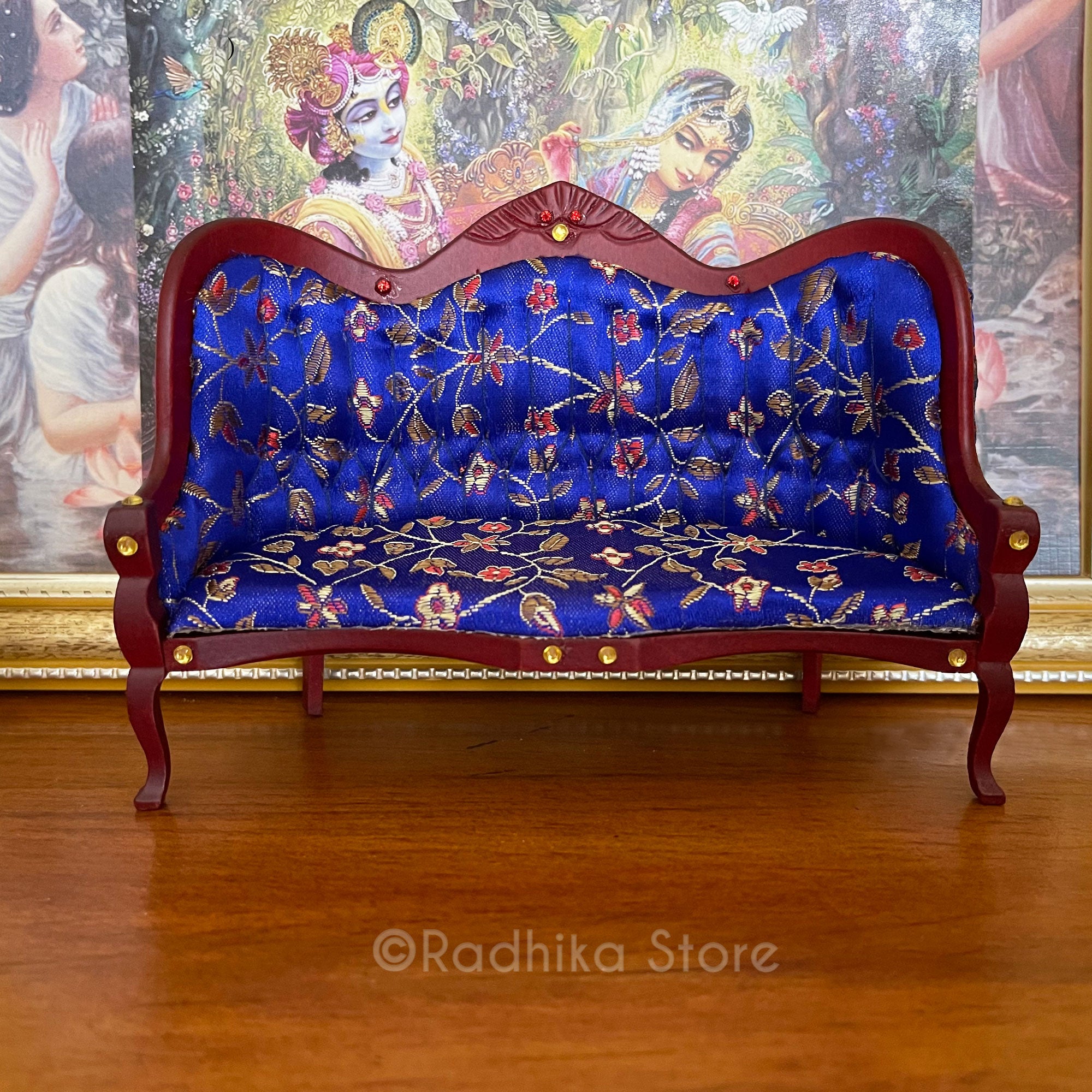 Divine Couple Jeweled Mahogany Throne- Blue