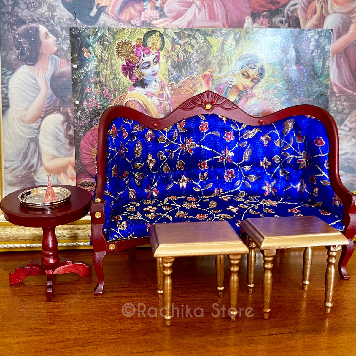 Divine Couple Jeweled Mahogany Throne- Blue