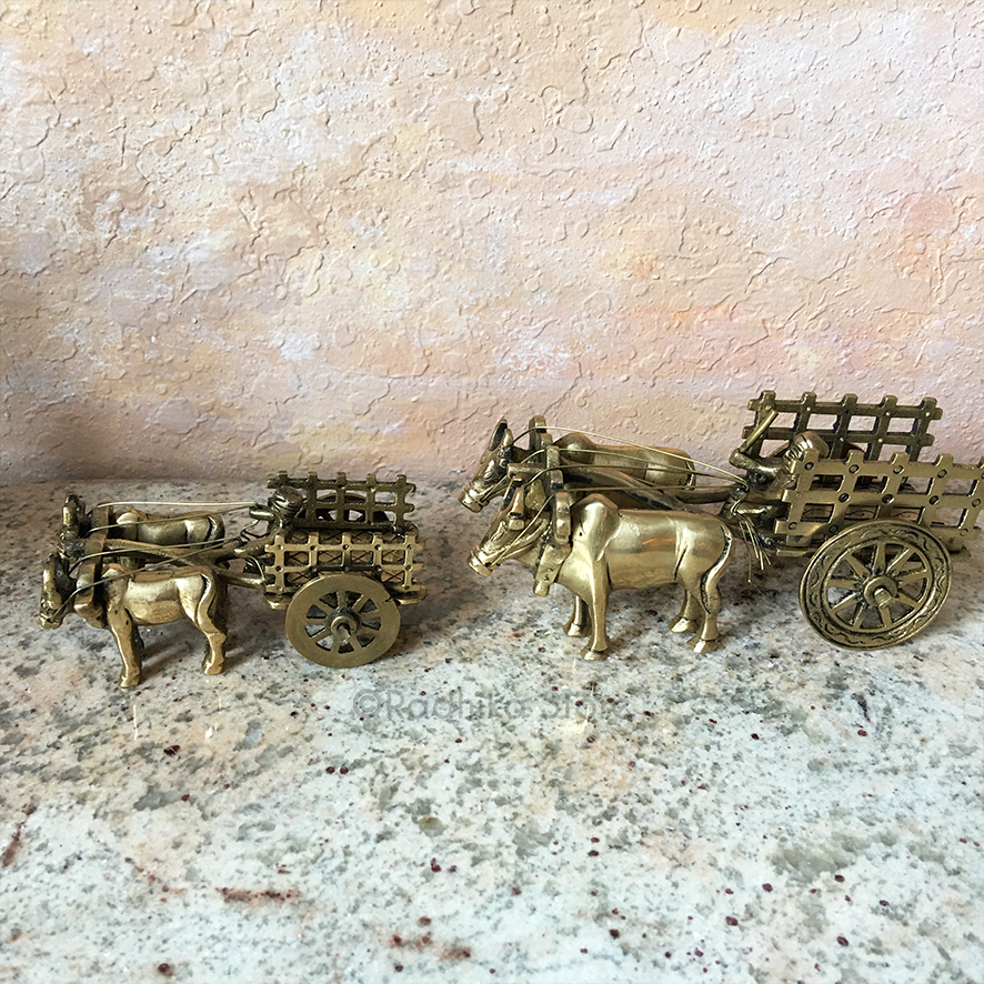 Brass Vrindavan Bullock Cart - 3 Inch- Size Medium
