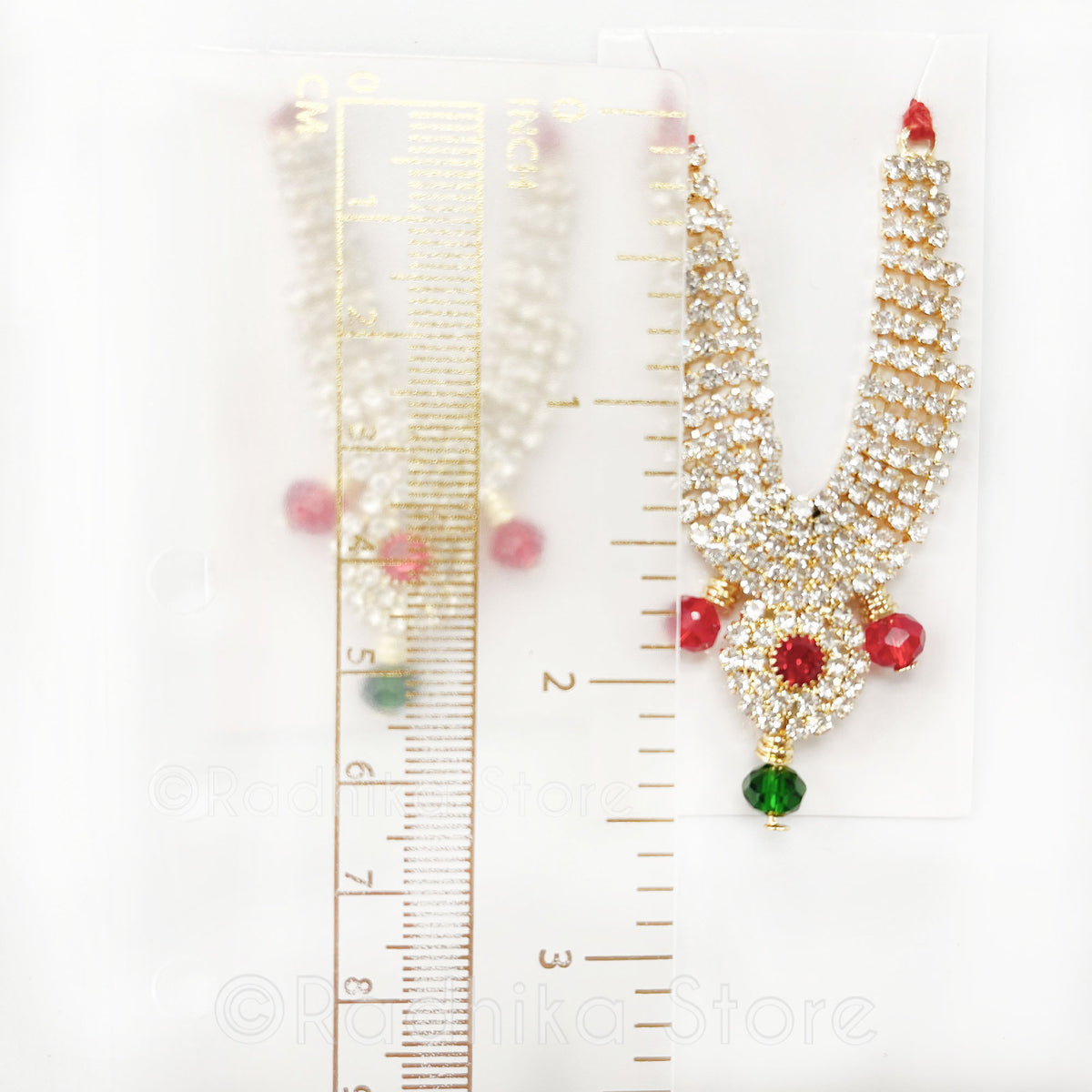 Braj Mandala- Ruby-Emerald Diamond - Rhinestone Deity Necklace-Choose Size