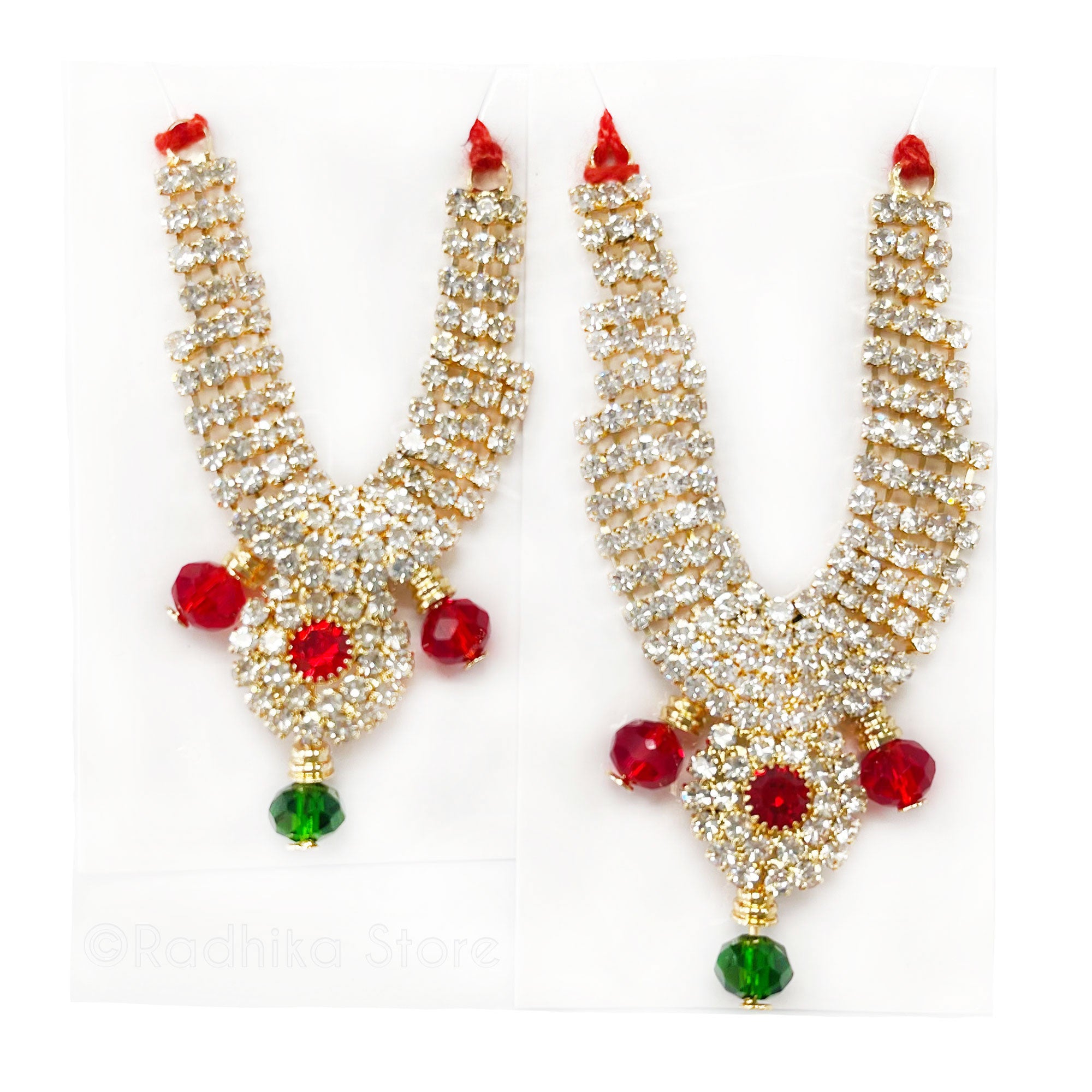 Braj Mandala- Ruby-Emerald Diamond - Rhinestone Deity Necklace-Choose Size