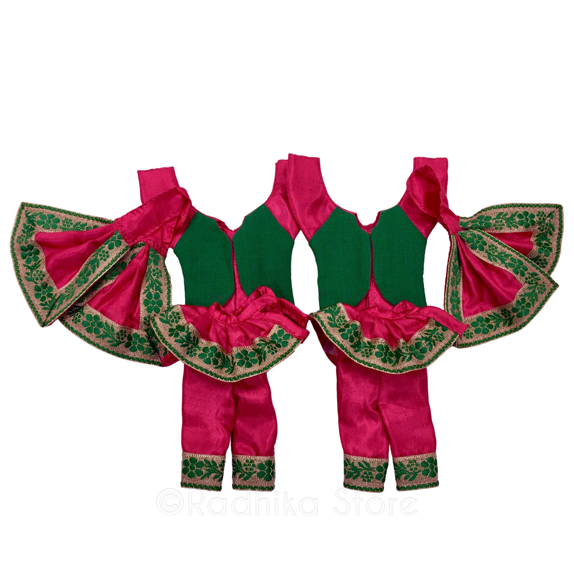 Braja Style - Cranberry and Green - Gaura Nitai Deity Outfit