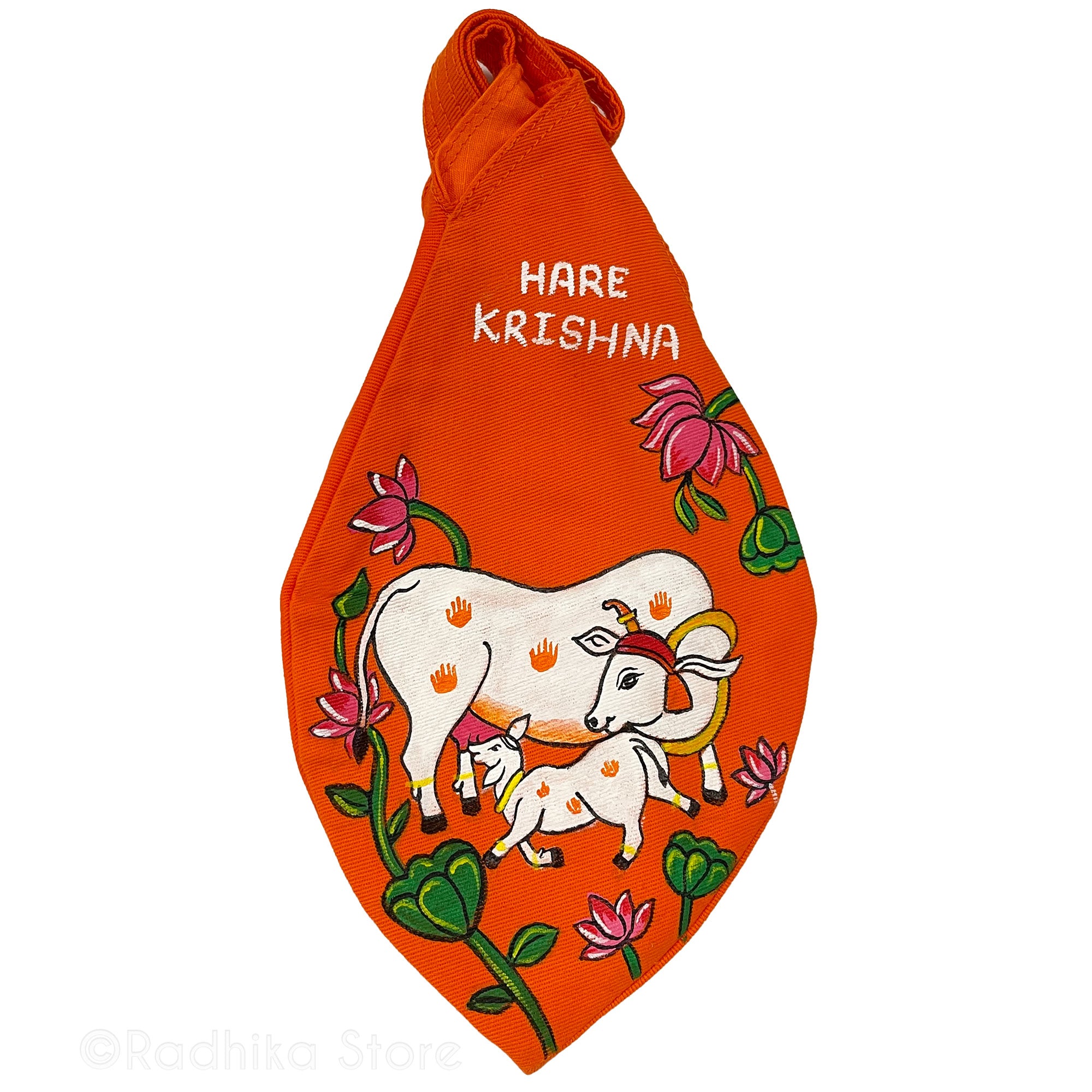 Auspicious Surabhi Cows - Thick Cotton - Hand Painted Bead Bag