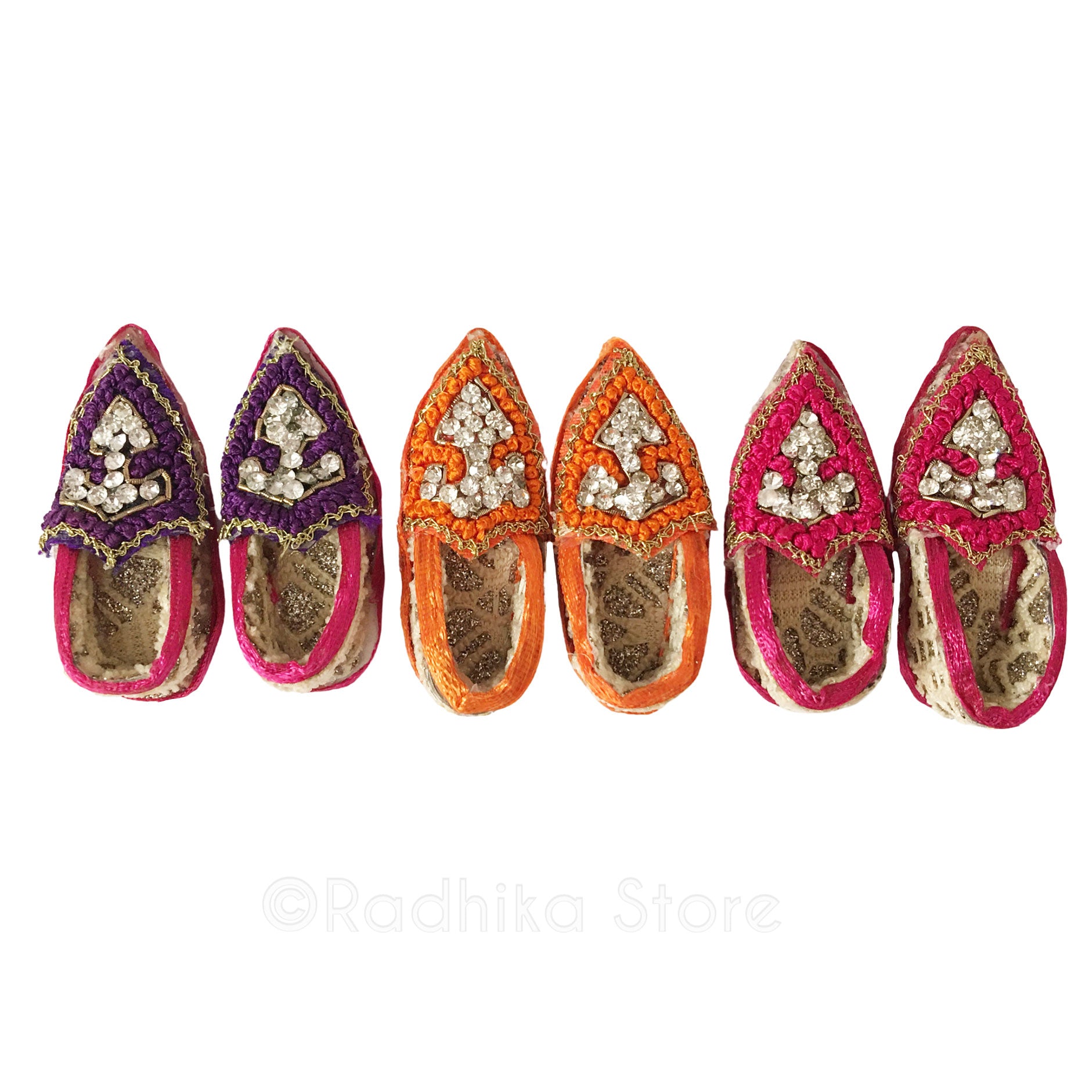 Embroidery Deity Slippers - Shoes -  Purple - Orange - Pink