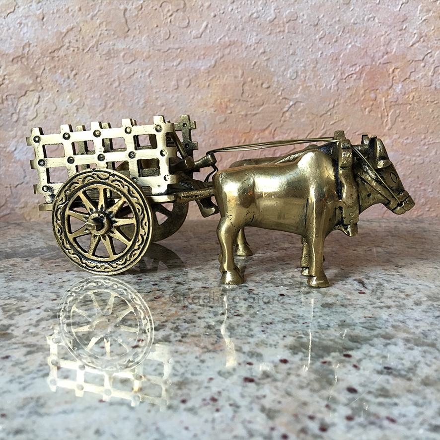 Brass Vrindavan Bullock Cart - 3 Inch- Size Medium