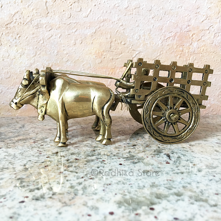 Brass Vrindavan Bullock Cart - 3 Inch- Size Medium