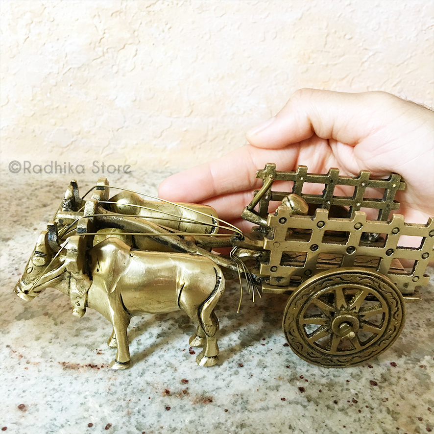 Brass Vrindavan Bullock Cart - 3 Inch- Size Medium