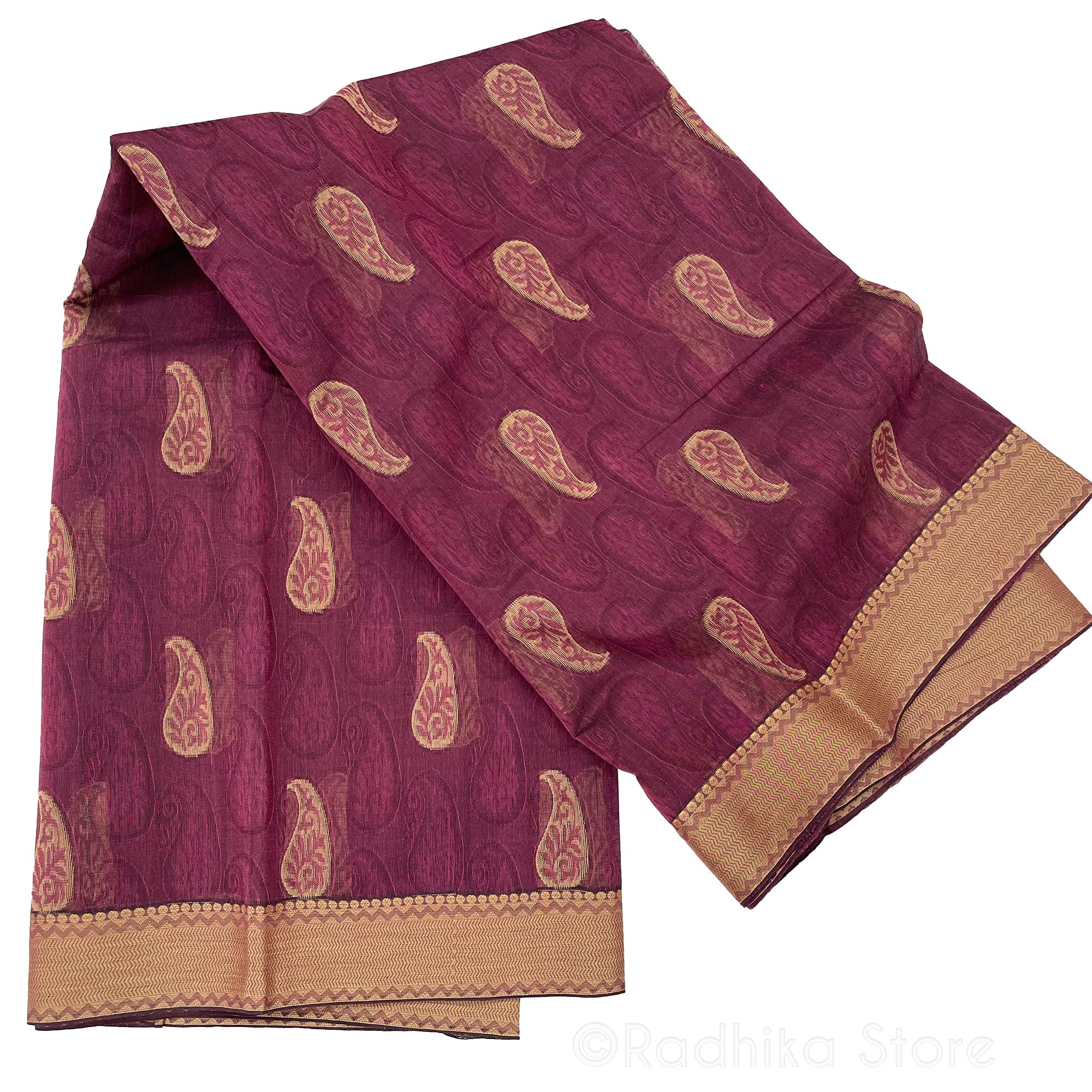 Vrindavan Dust Chandrikas- Burgundy - Cotton Silk Saree