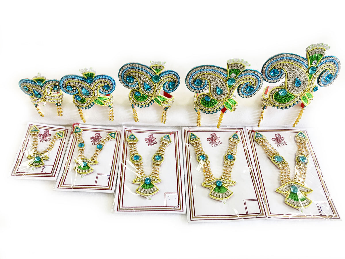 Parrot Paisley - Deity Crown Necklace Set -Green and Teal Blue