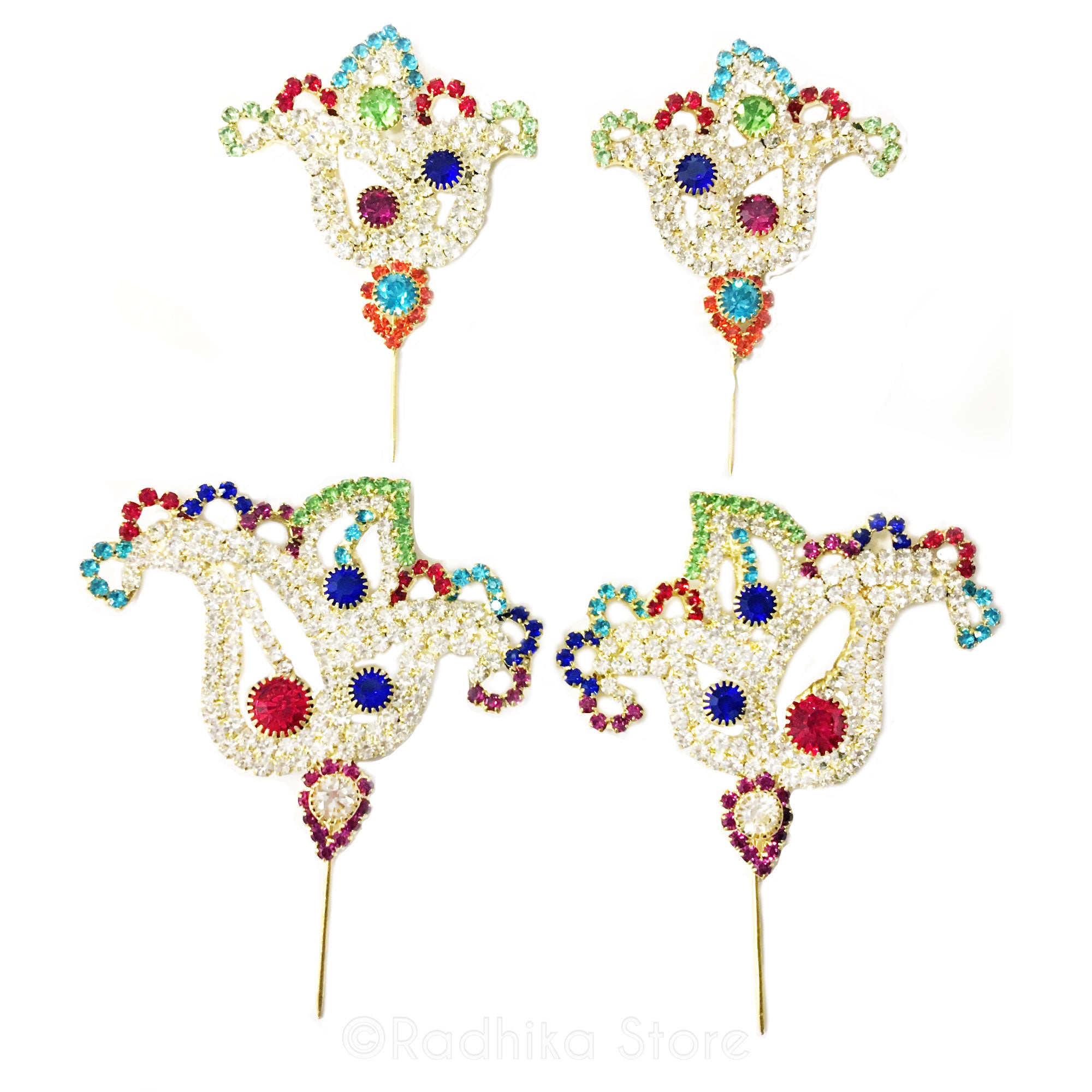 Multi-Color Chandrika Fountain Design- Rhinestone Deity Turban Pins