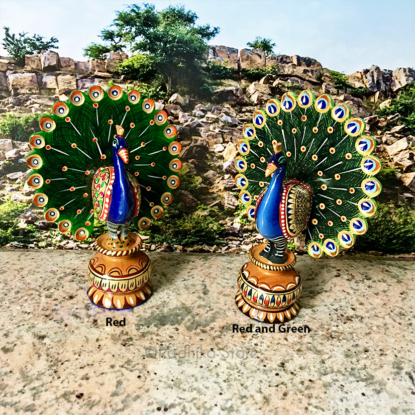 Hand Carved and Painted  Dancing Govardhana Peacocks - Choose Size and Color