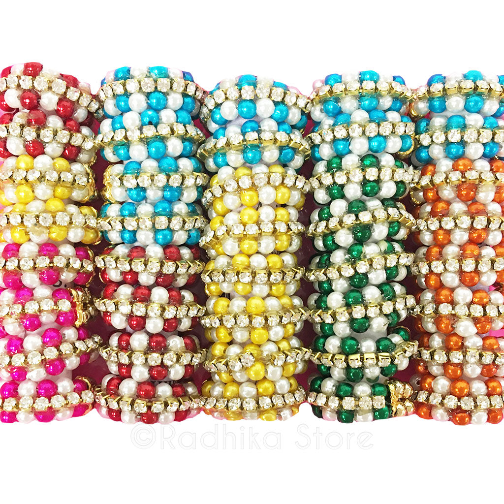 Colorful Pearl Rhinestone Deity Bangles Set - Size Small - Choose Color