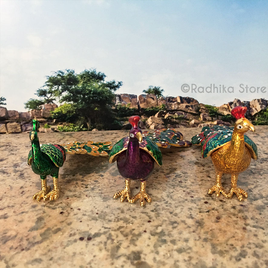 Colorful Jeweled Govardhana Peacocks - Hidden Treasure- Choose Color