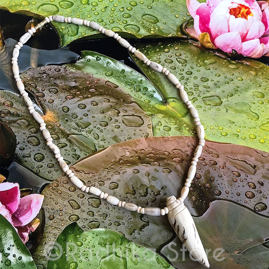 Long Conch Pendant- Tulsi Necklace