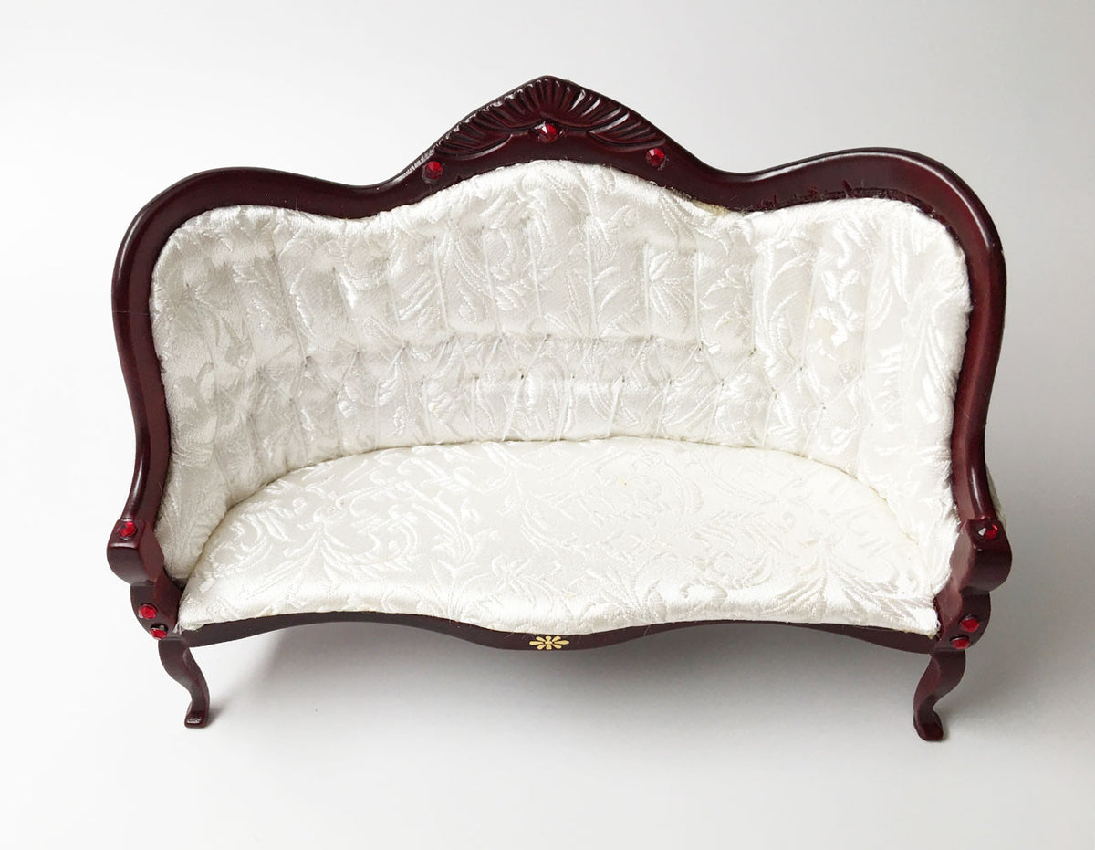 Cream Tall Back Jeweled Mahogany Throne