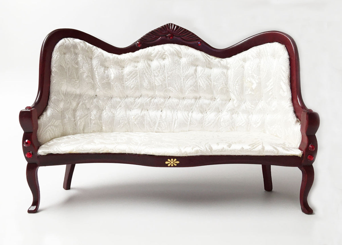 Cream Tall Back Jeweled Mahogany Throne