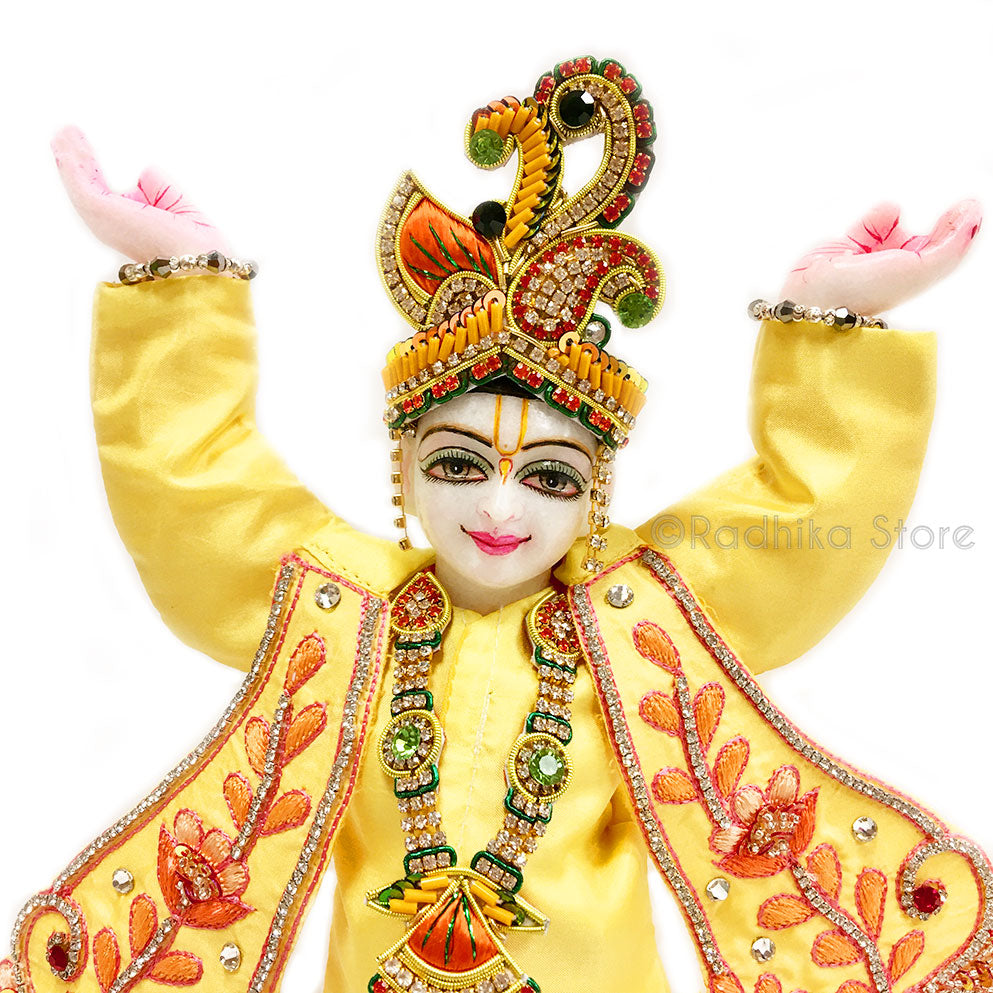 Blissful Kirtan Dancing - Yellow and Peach - Gaura Nitai Deity Outfit