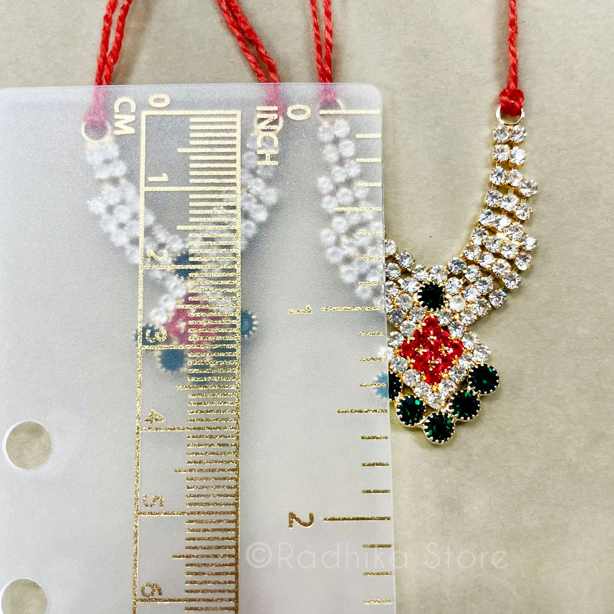Diamonds Are For Krishna -Emerald Ruby  - Rhinestone Deity Necklace- Size Tiny or Small