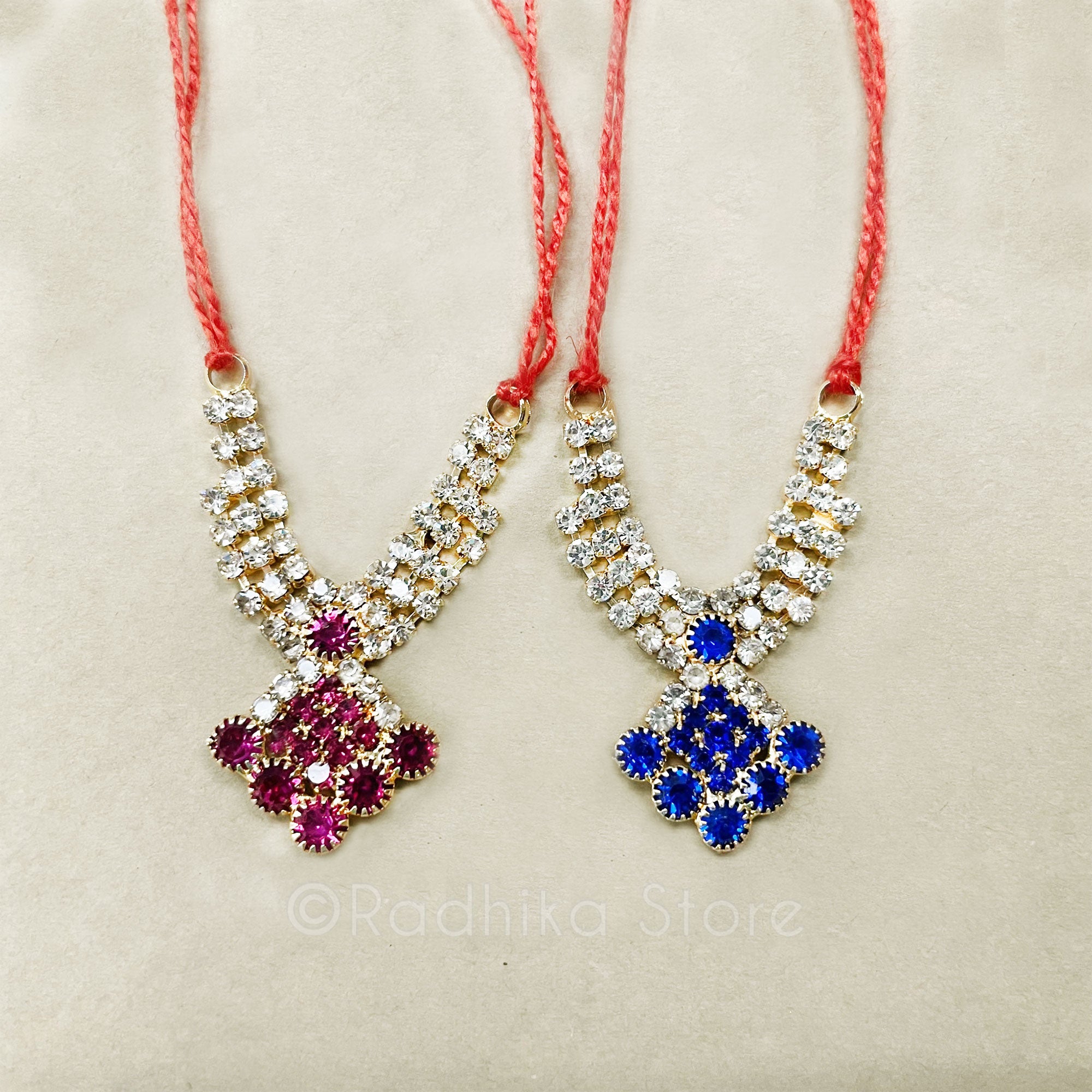 Diamonds Are For Krishna - Purple Amethyst and Blue Sapphire - Rhinestone Deity Necklace