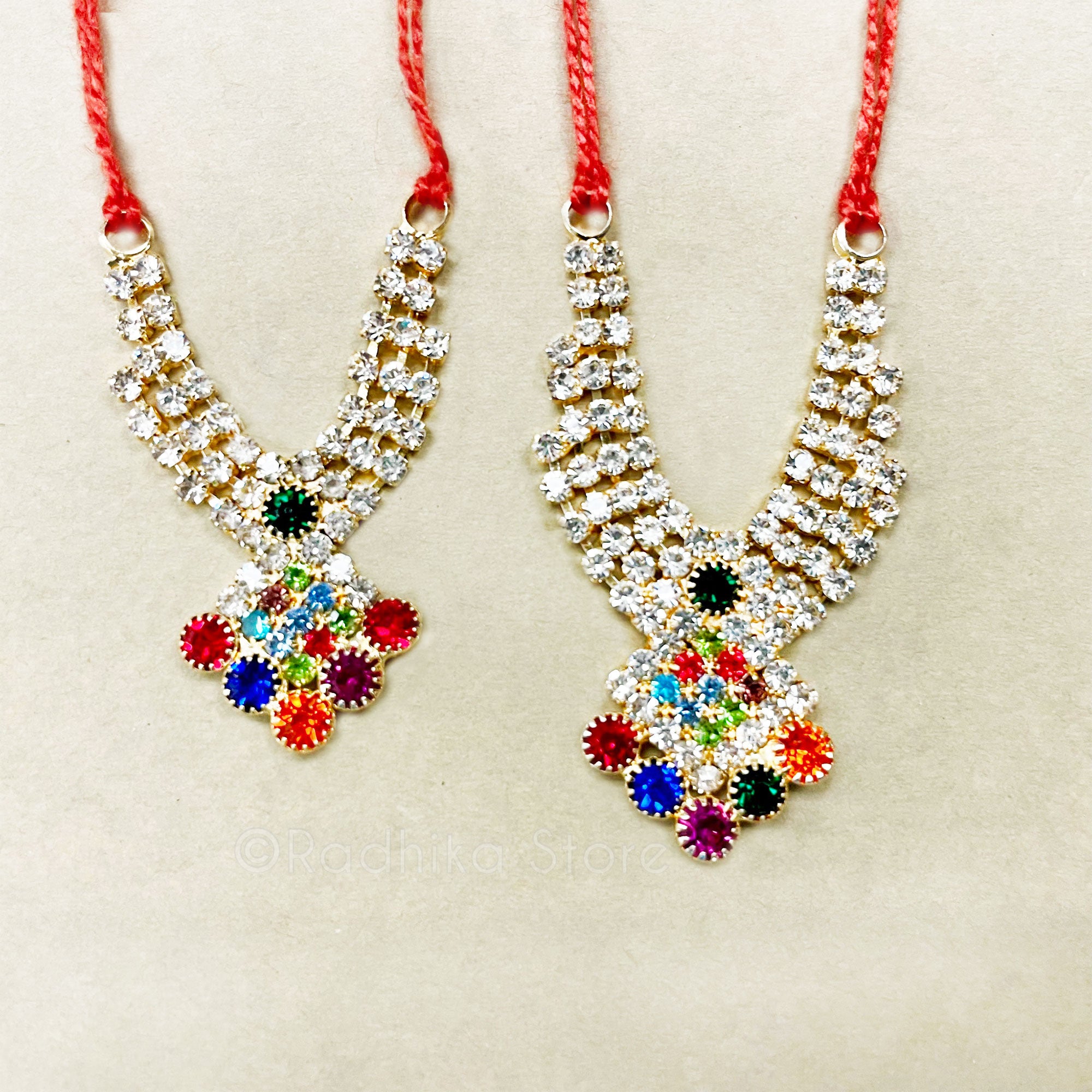 Diamonds Are For Krishna -Multi Color  - Rhinestone Deity Necklace- Size Tiny or Small
