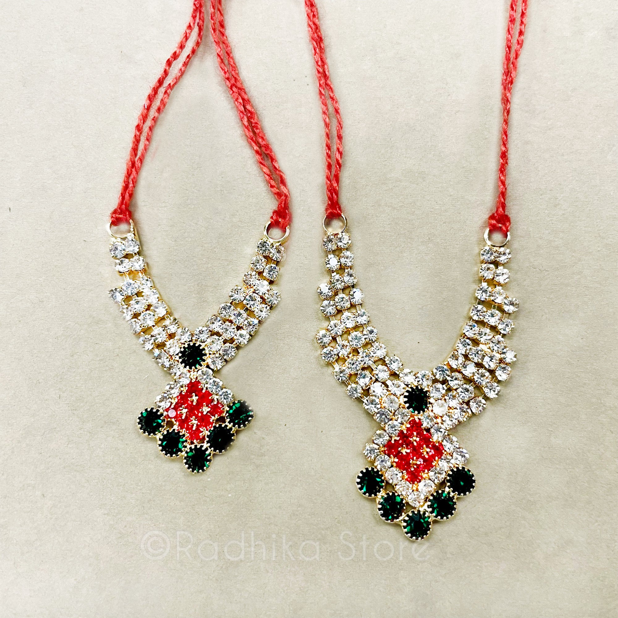 Diamonds Are For Krishna -Emerald Ruby  - Rhinestone Deity Necklace- Size Tiny or Small