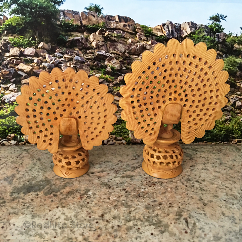 Hand Carved Dancing Govardhana Peacock  With Baby Peacock Inside- Choose From Two Sizes