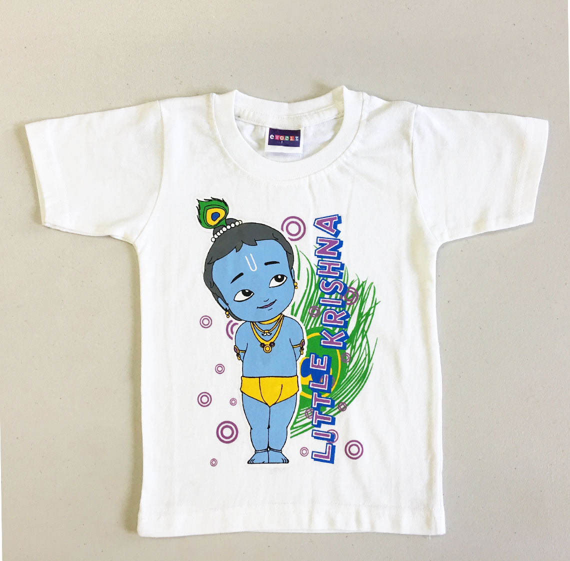 Daring Little Krishna Standing With Peacock Feather- Short Sleeve- Size- 6 to 12 Months