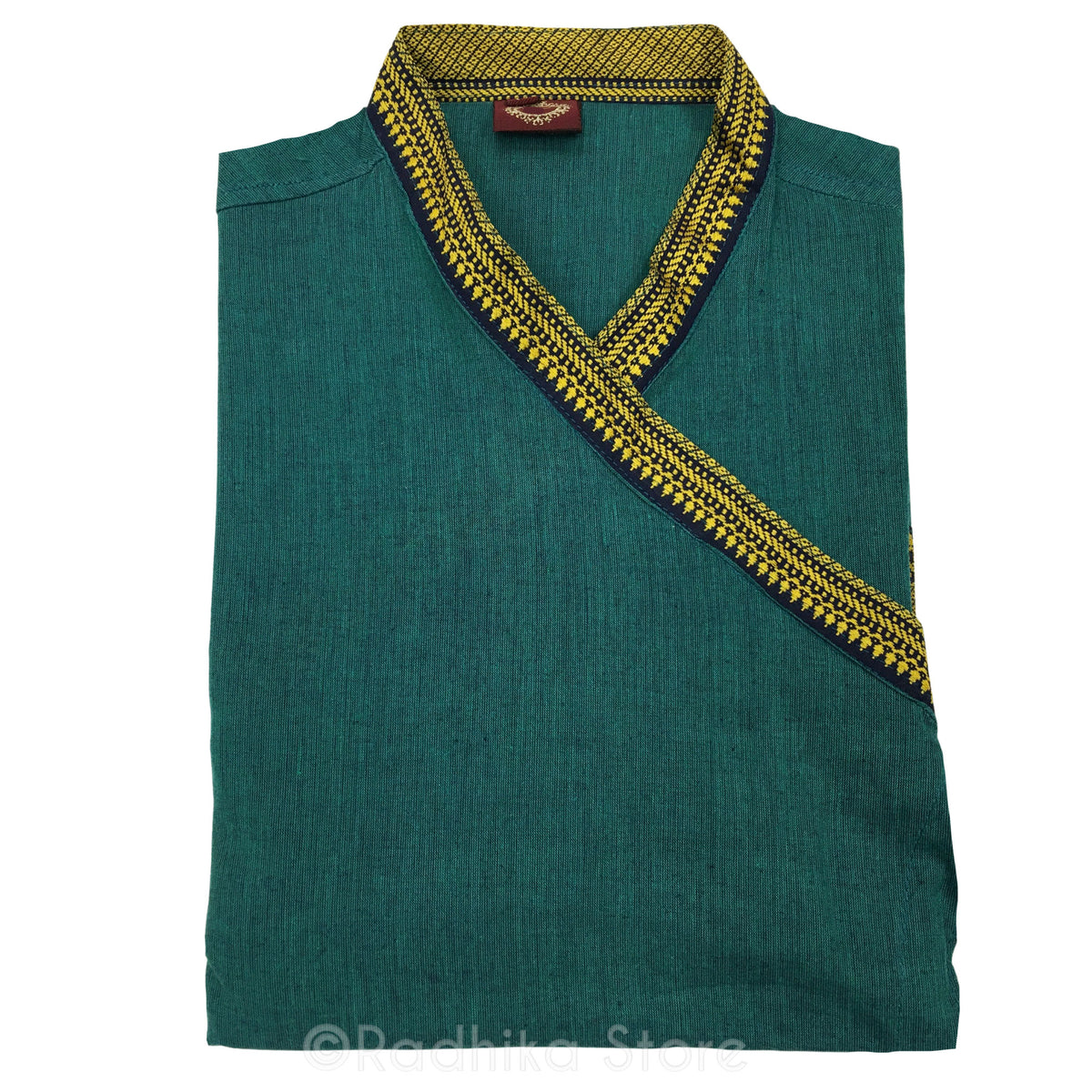 Dark Green Tweed Festival BagalBundi Kurta - Cotton - Short Sleeve