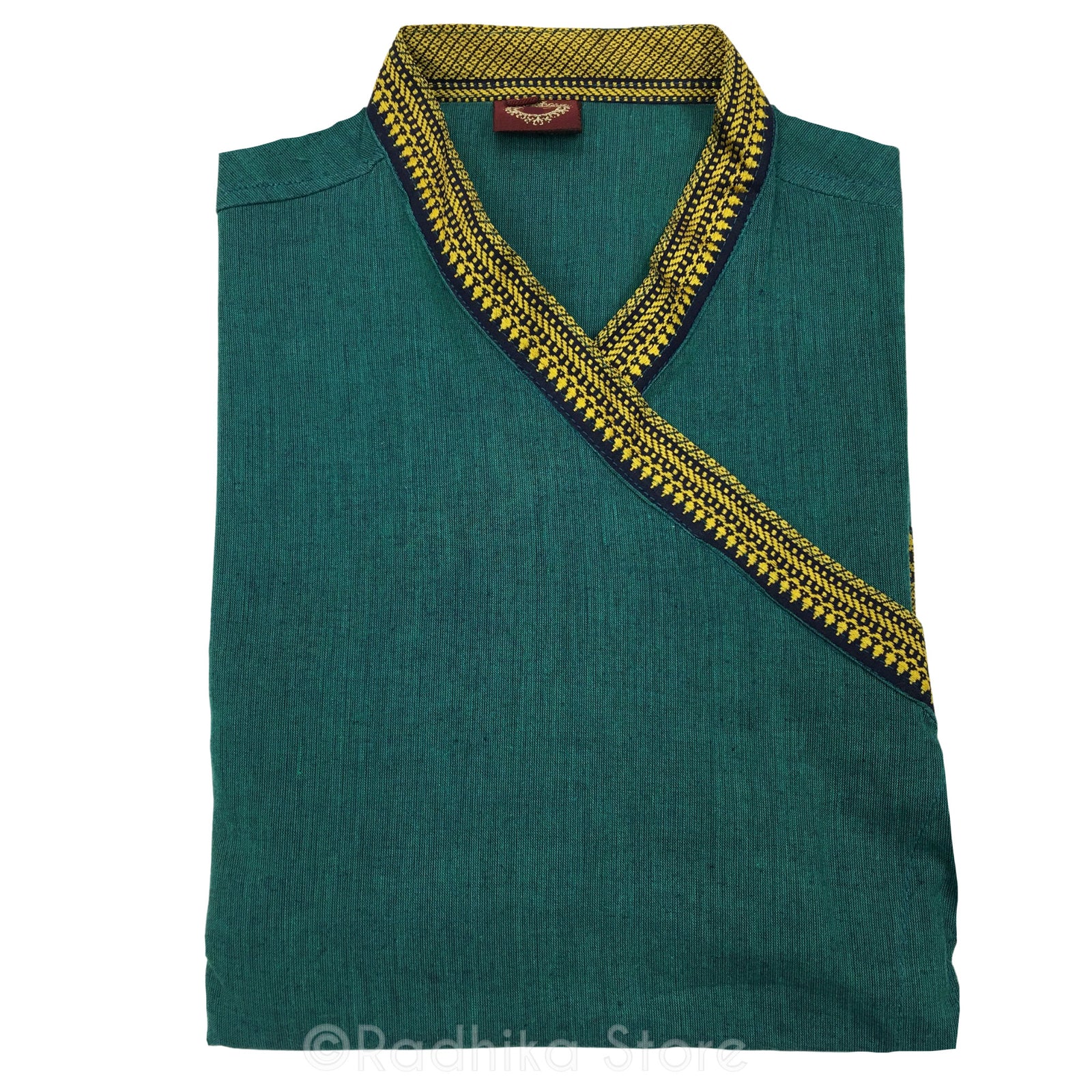 Dark Green Tweed Festival BagalBundi Kurta - Cotton - Short Sleeve