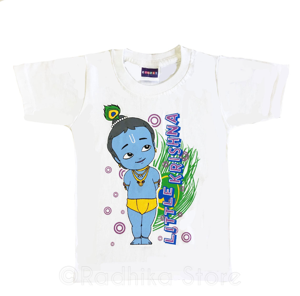 Daring Little Krishna Standing With Peacock Feather- Short Sleeve- Size- 6 to 12 Months