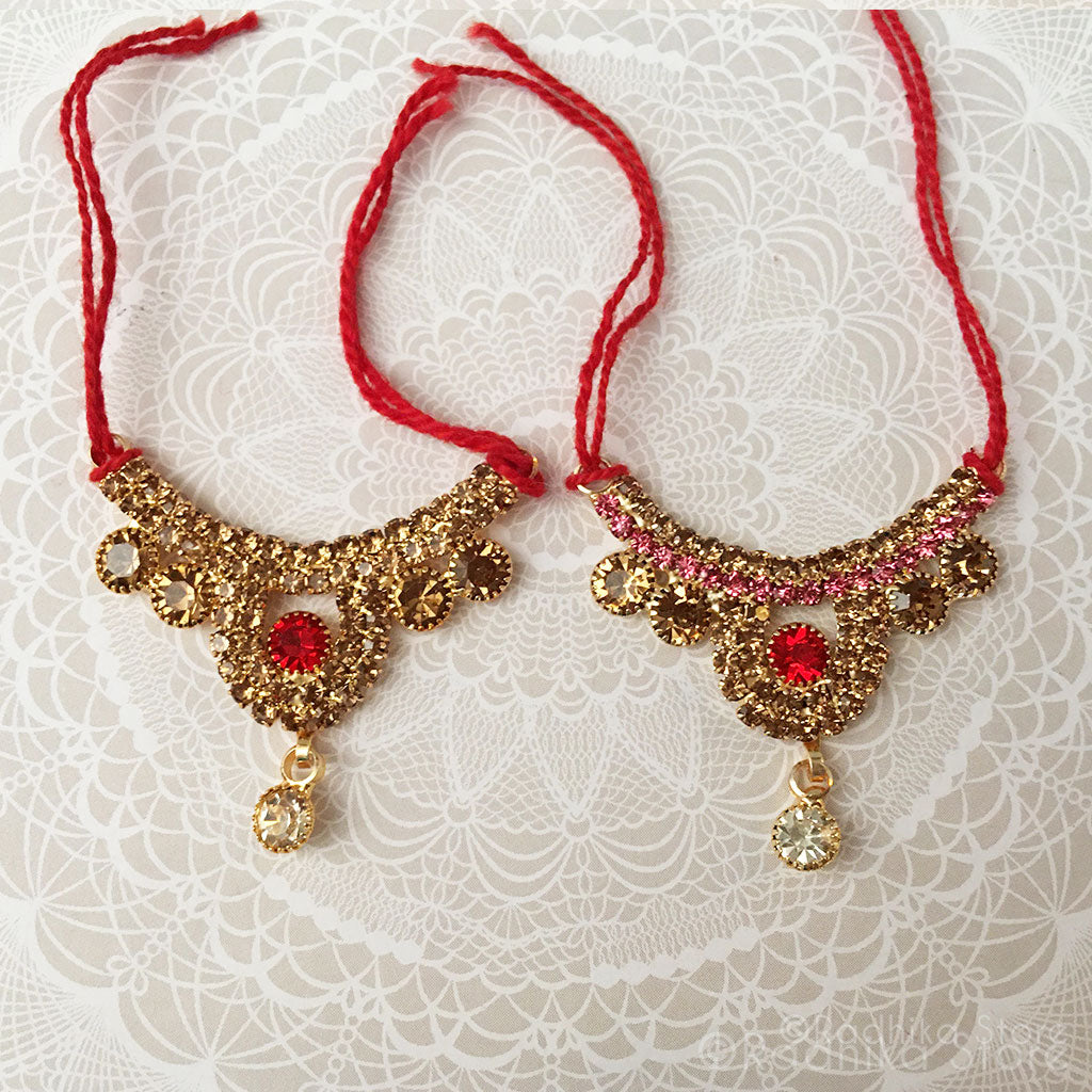 Deep Golden and Red Rhinestone Deity Pendant Necklace - Gold or Pink
