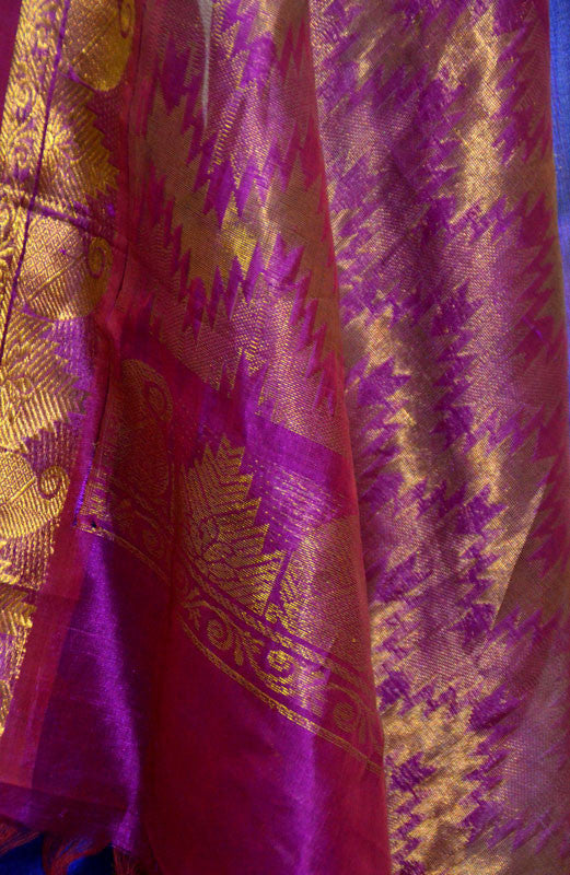 Deep Periwinkle Fuchsia Gold Chandrika - Silk Saree
