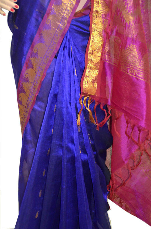 Deep Periwinkle Fuchsia Gold Chandrika - Silk Saree