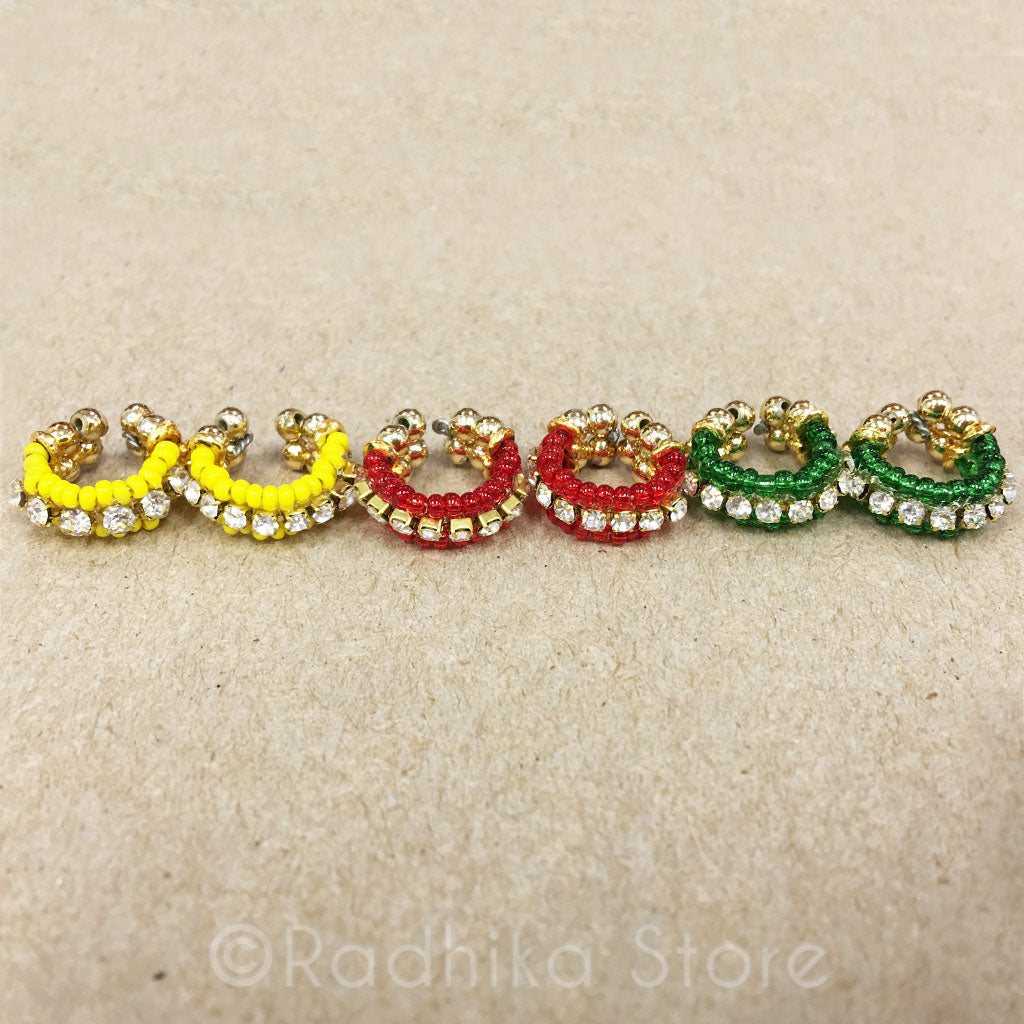 Rhinestone Seed Bead Deity Bangles Set - Size Tiny - Yellow-Red-Green