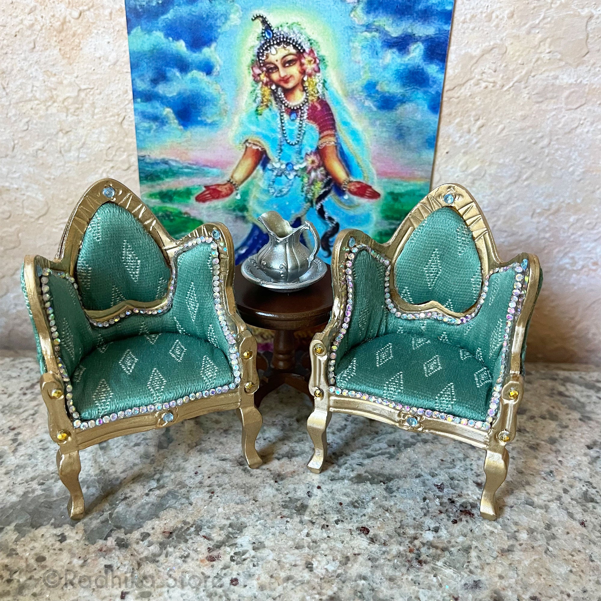 Jeweled Golden Chairs Thrones -  Set of Two - Green
