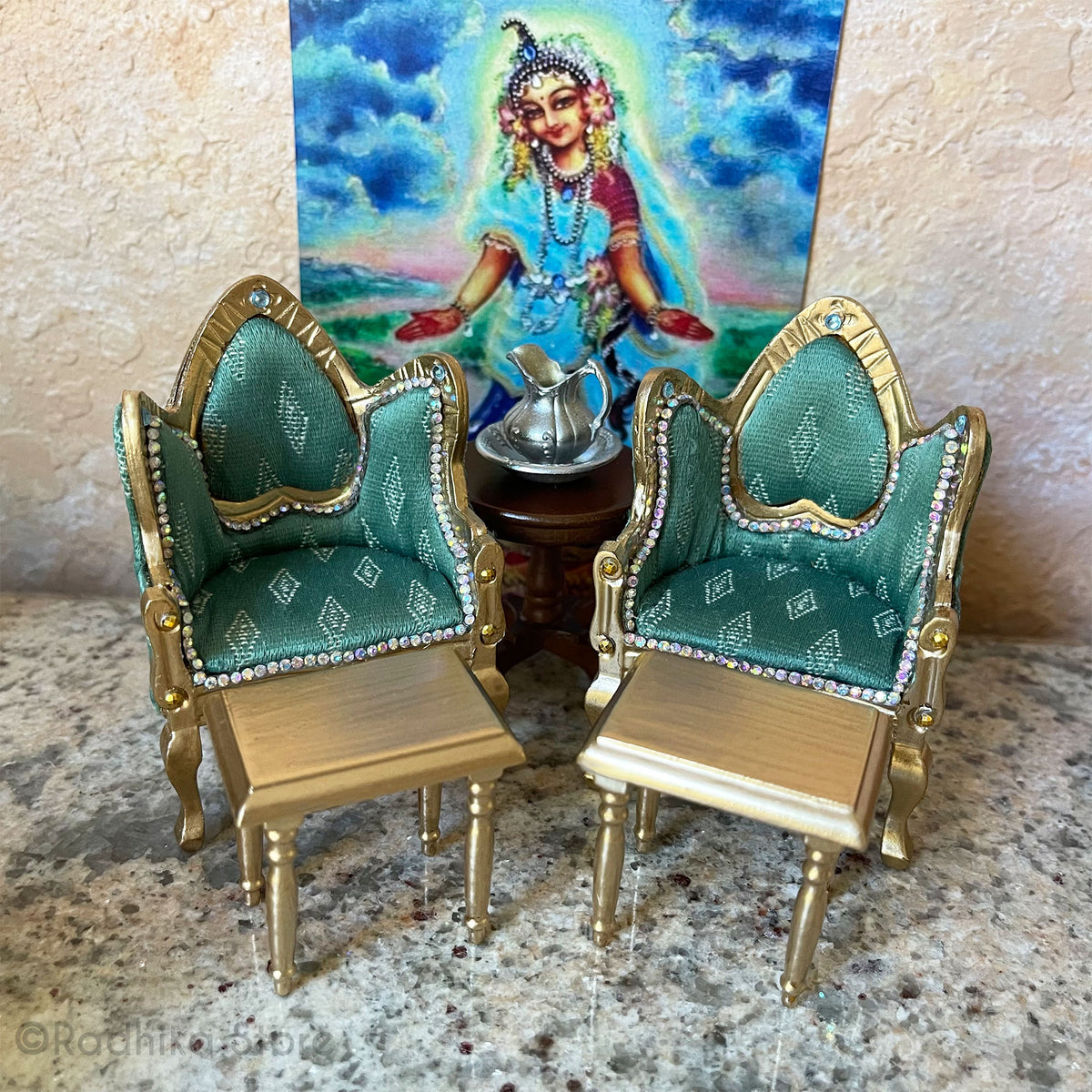 Jeweled Golden Chairs Thrones -  Set of Two - Green