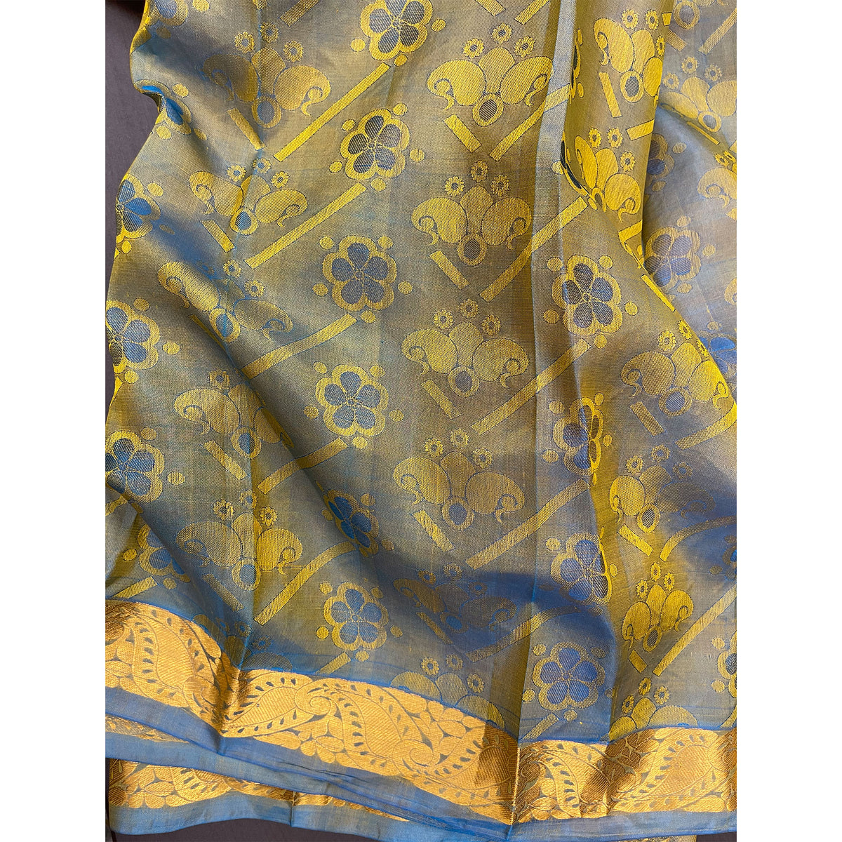 Divine Elegance- Radha Gold Krishna Blue - High Quality Silk Saree