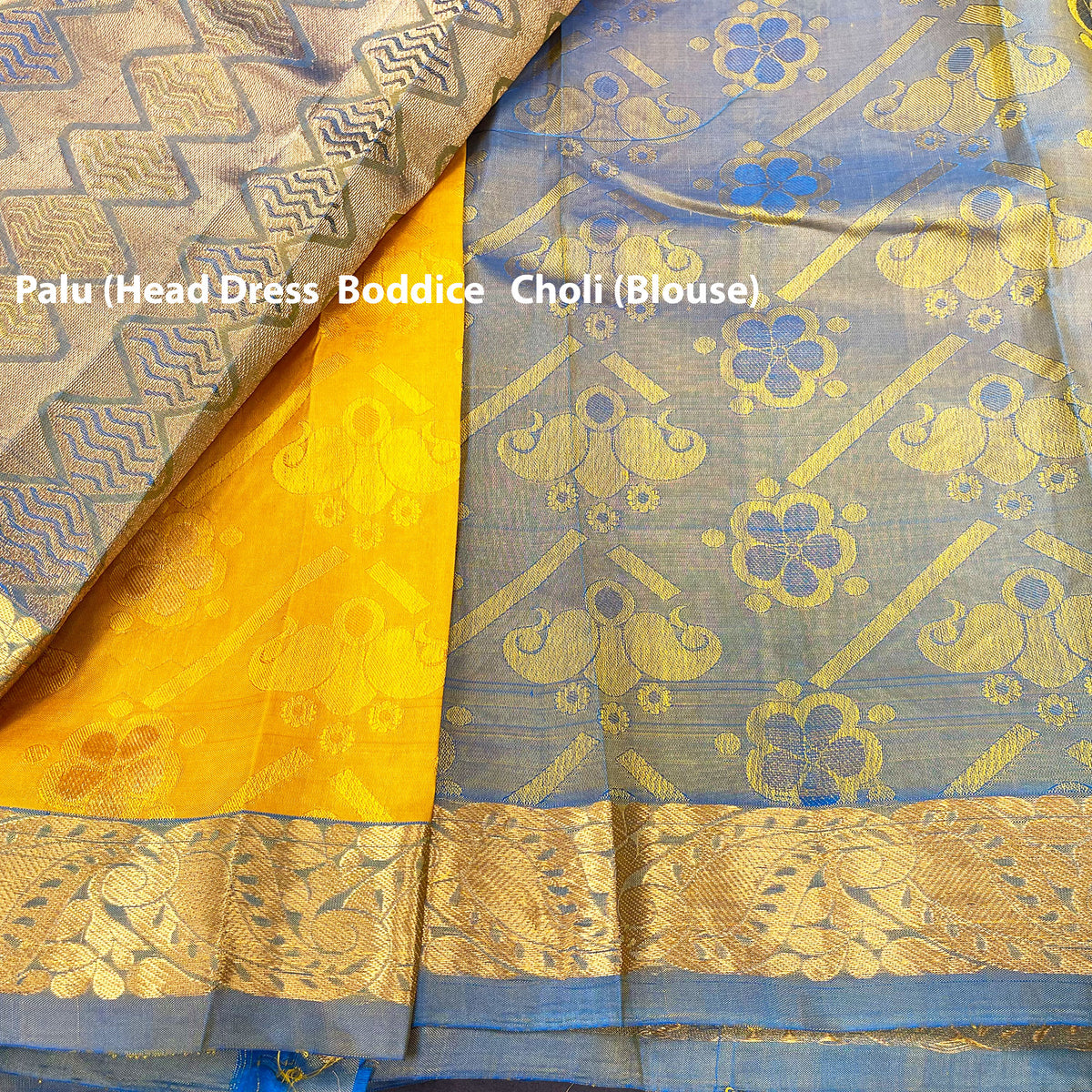 Divine Elegance- Radha Gold Krishna Blue - High Quality Silk Saree