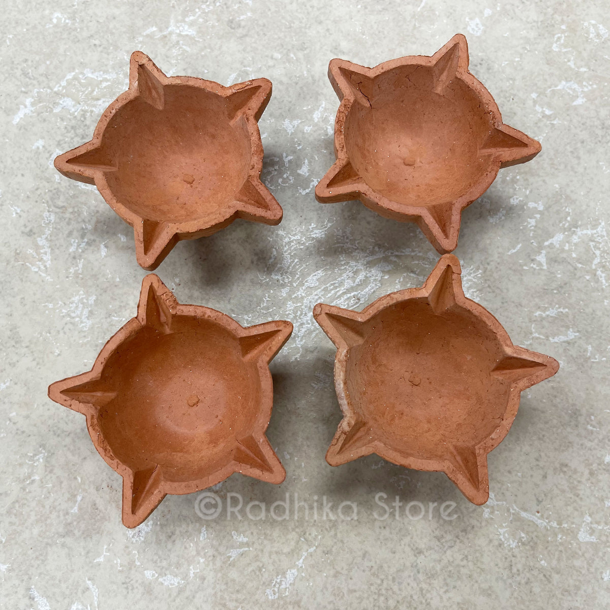 Five Wicks  - Torus Design - Clay Diya - Diwali Lamp - Set of 4