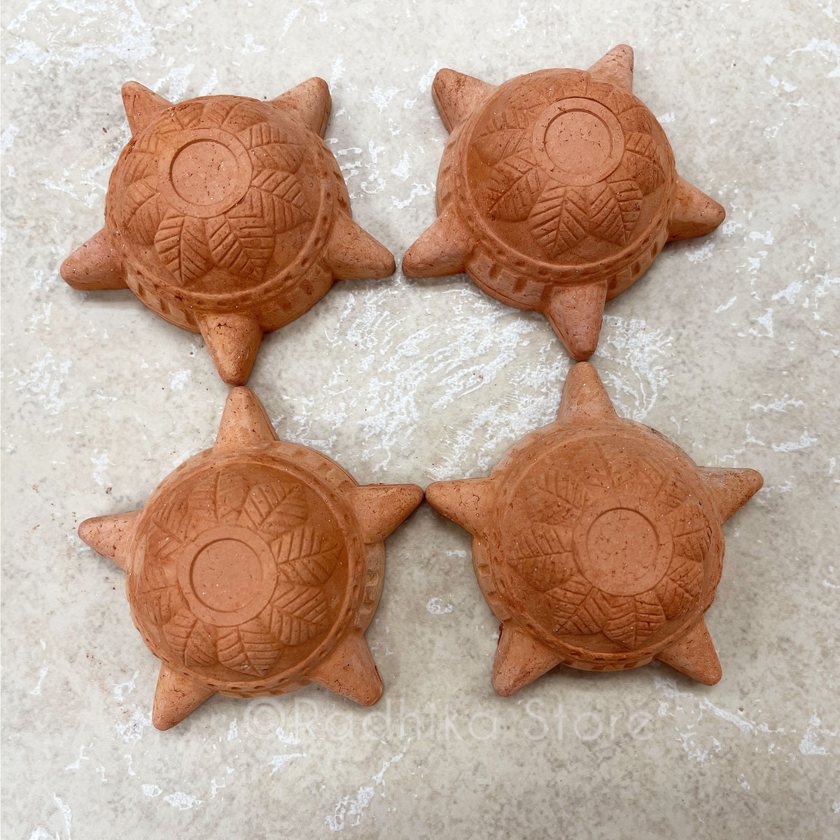 Five Wicks  - Torus Design - Clay Diya - Diwali Lamp - Set of 4